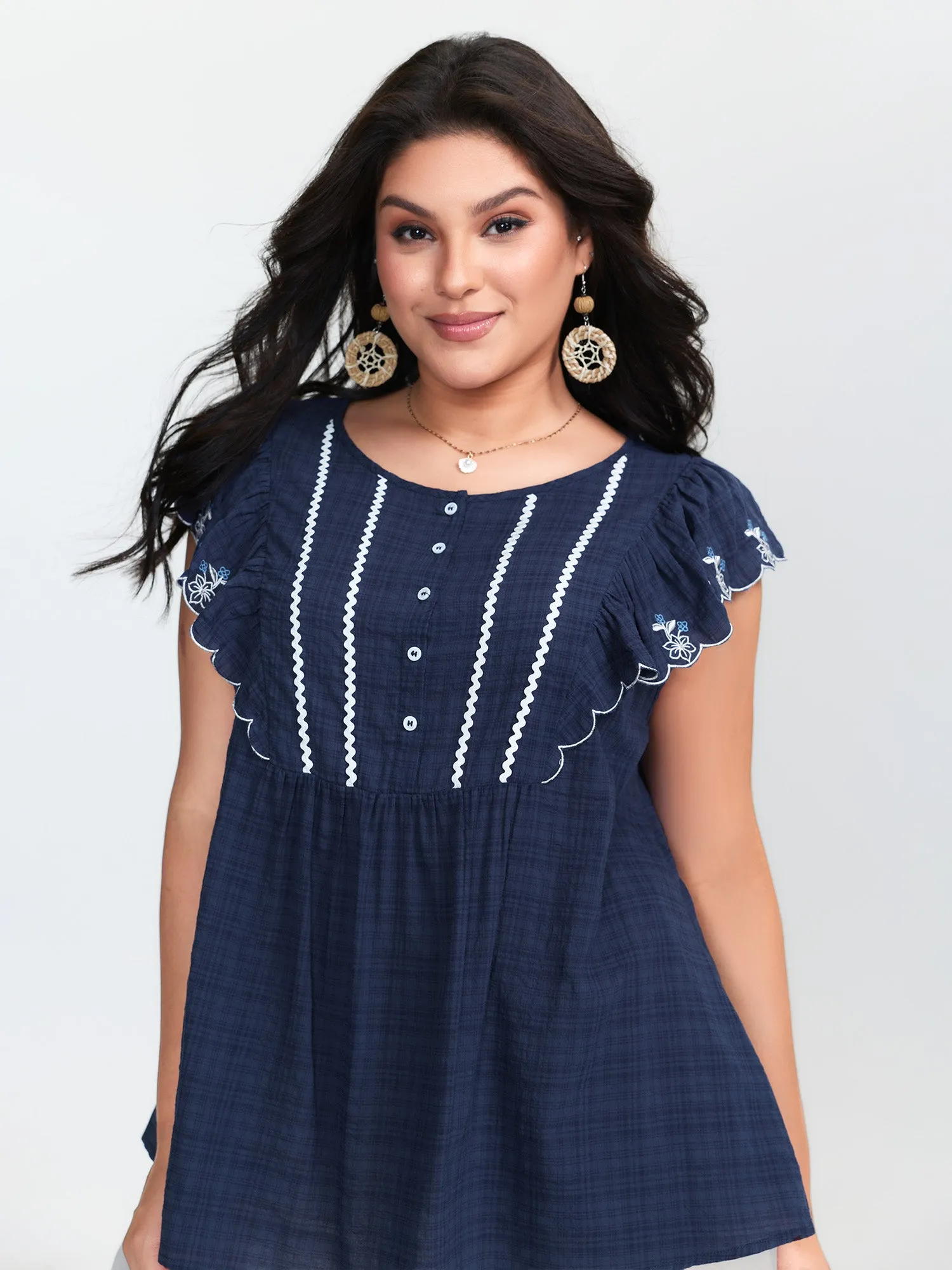 Embroidered Neckline Ruffled Sleeve Blouse sold by Bloomchic product image thumbnail 3