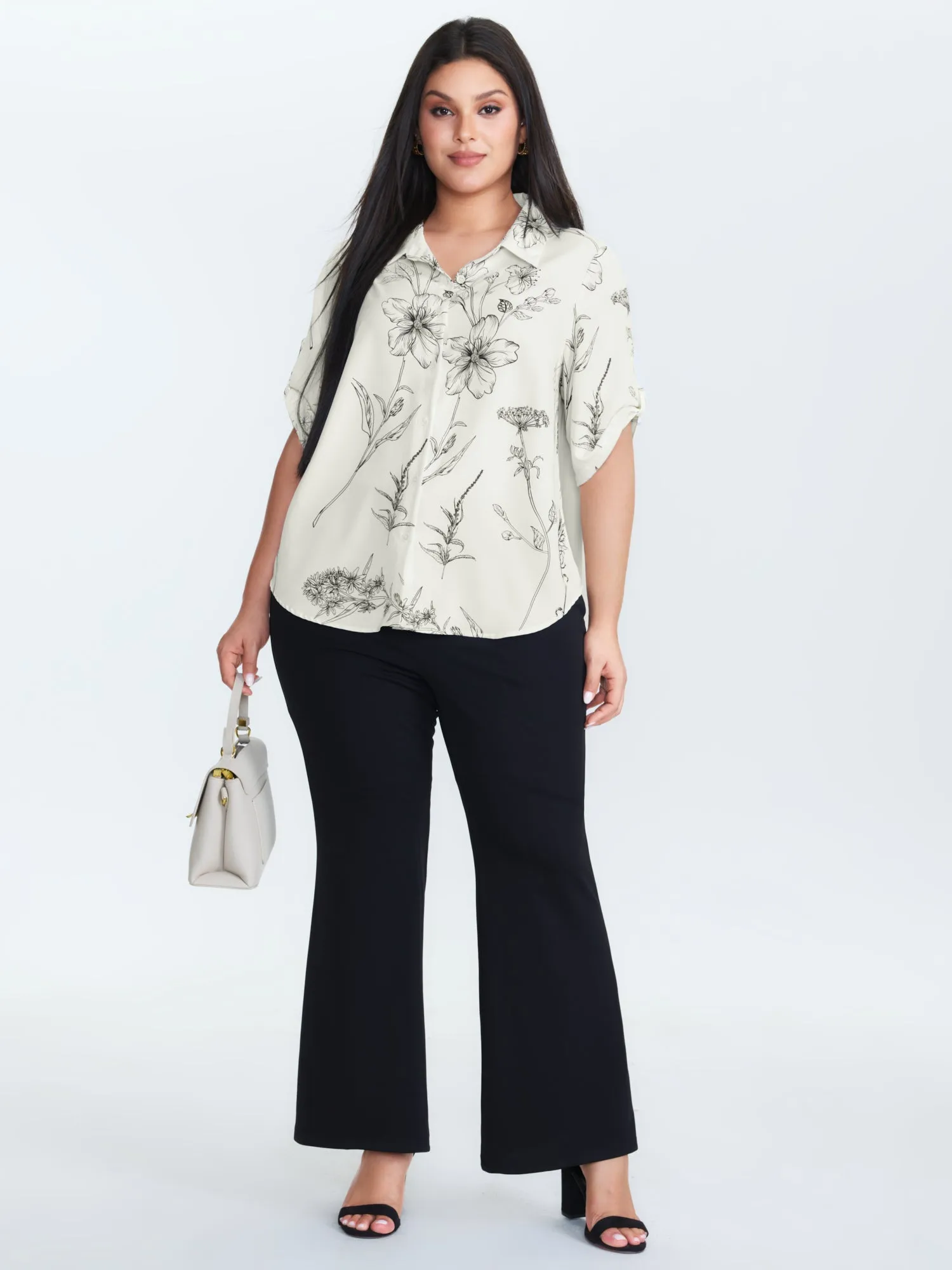 Floral Print Tab Sleeve Button-Down Blouse sold by Bloomchic product image thumbnail 3