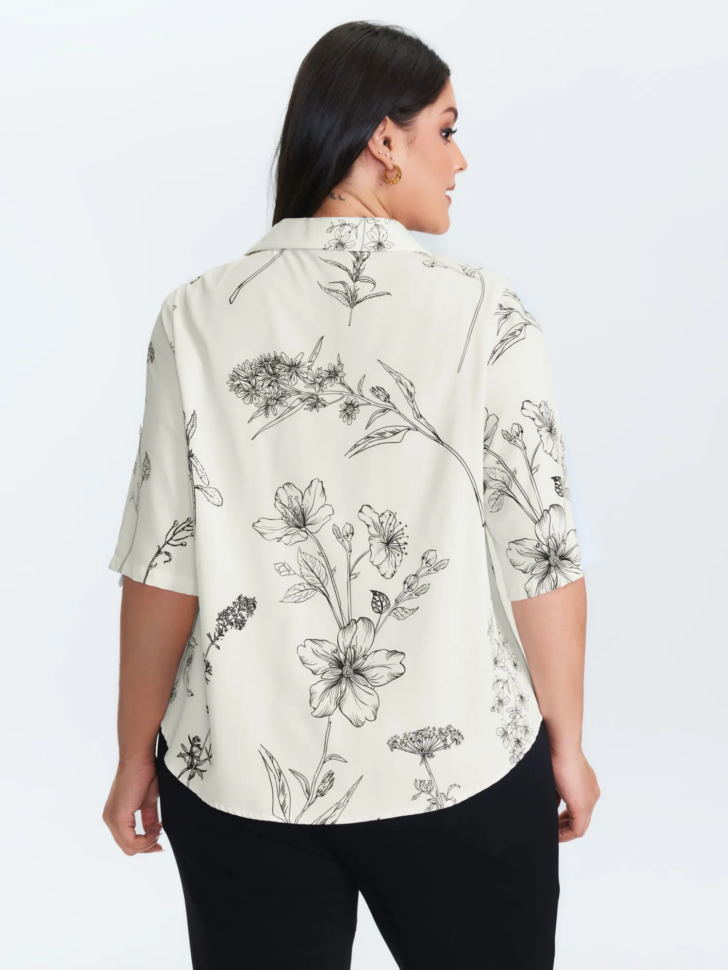 Floral Print Tab Sleeve Button-Down Blouse sold by Bloomchic product image thumbnail 4