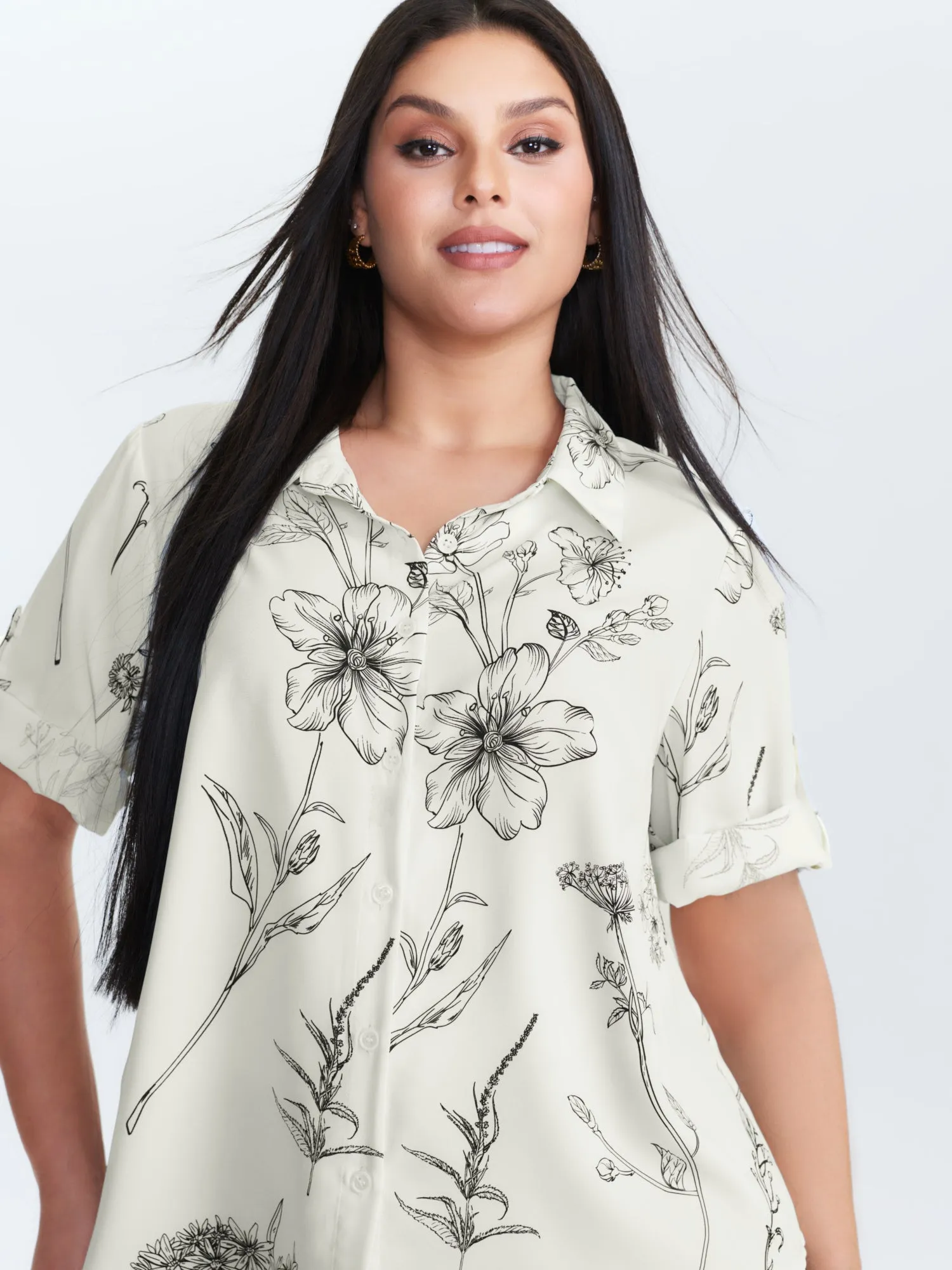 Floral Print Tab Sleeve Button-Down Blouse sold by Bloomchic product image thumbnail 2