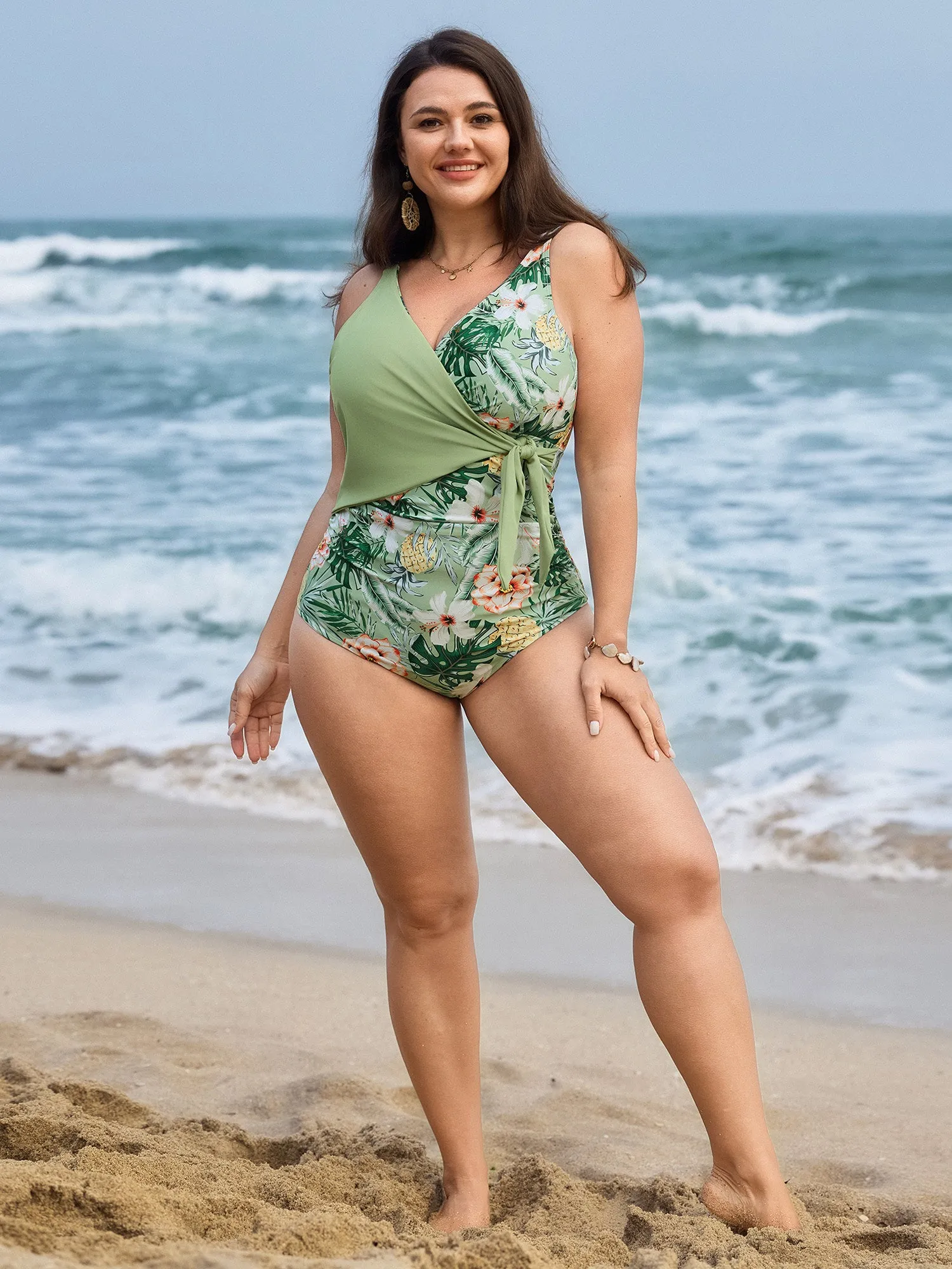 Tropical Floral Print Knotted One-Piece Swimsuit sold by Bloomchic product image thumbnail 3