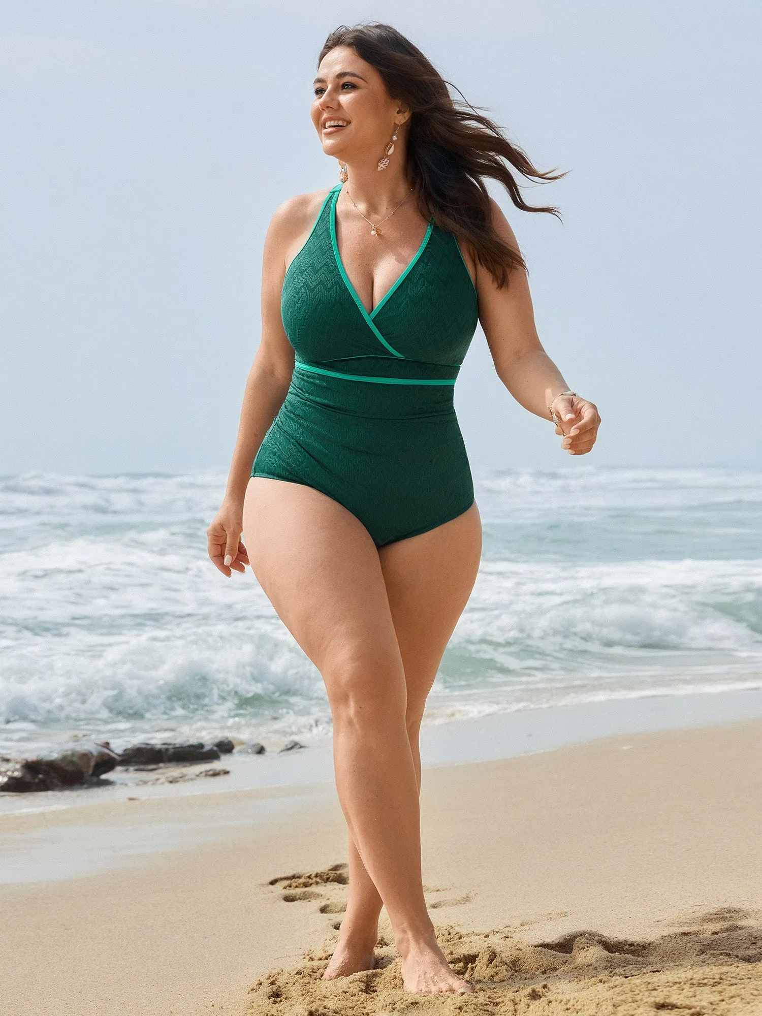 Color Contrast Tummy-Control One-Piece Swimsuit sold by Bloomchic product image thumbnail 3