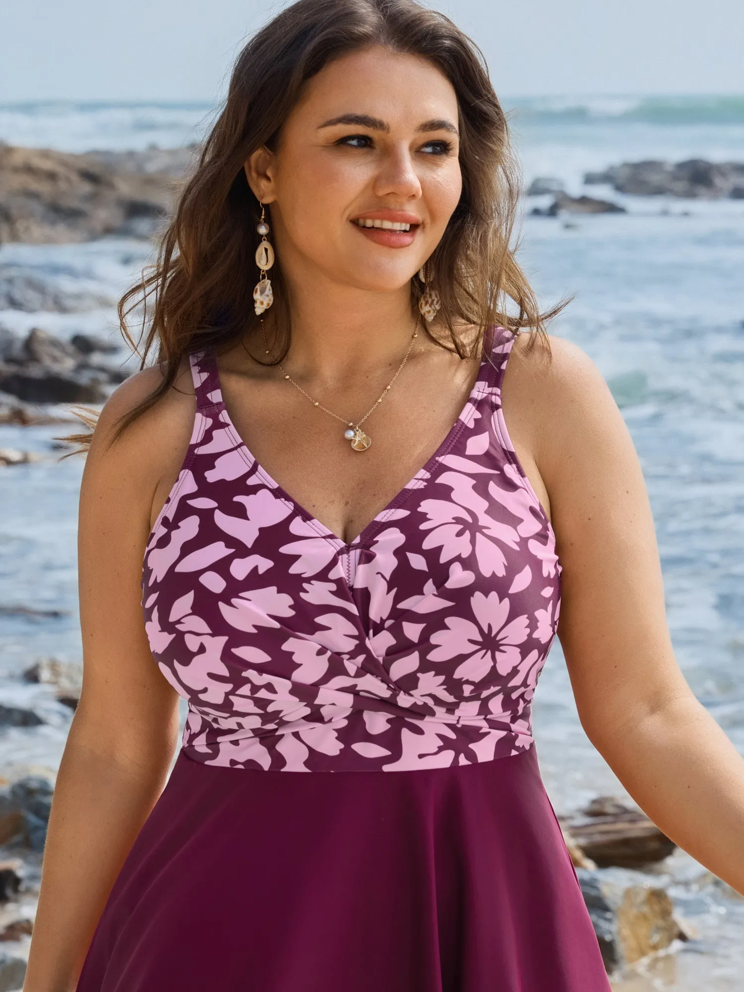 Tropical Floral Print Twist-Front Swim Dress sold by Bloomchic product image thumbnail 2