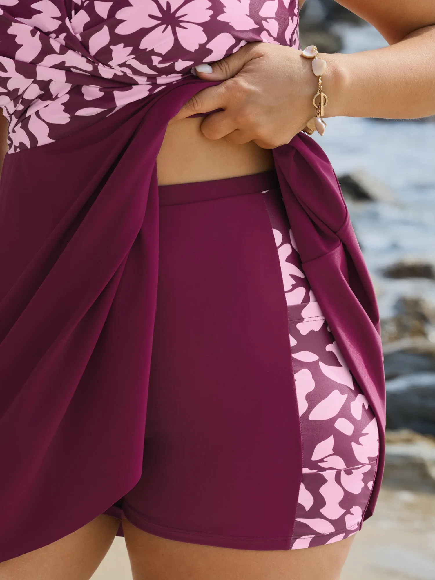 Tropical Floral Print Twist-Front Swim Dress sold by Bloomchic product image thumbnail 5