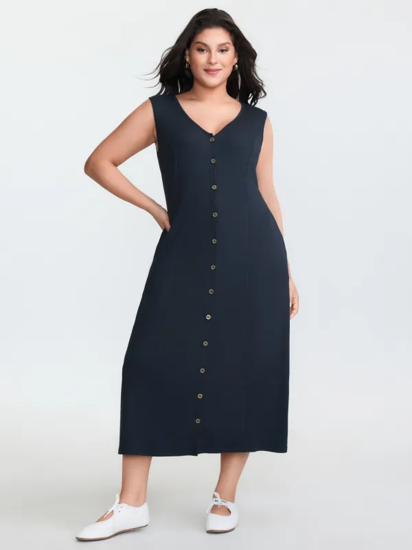 Supersoft Button-Down Sleeveless Midi Dress sold by Bloomchic