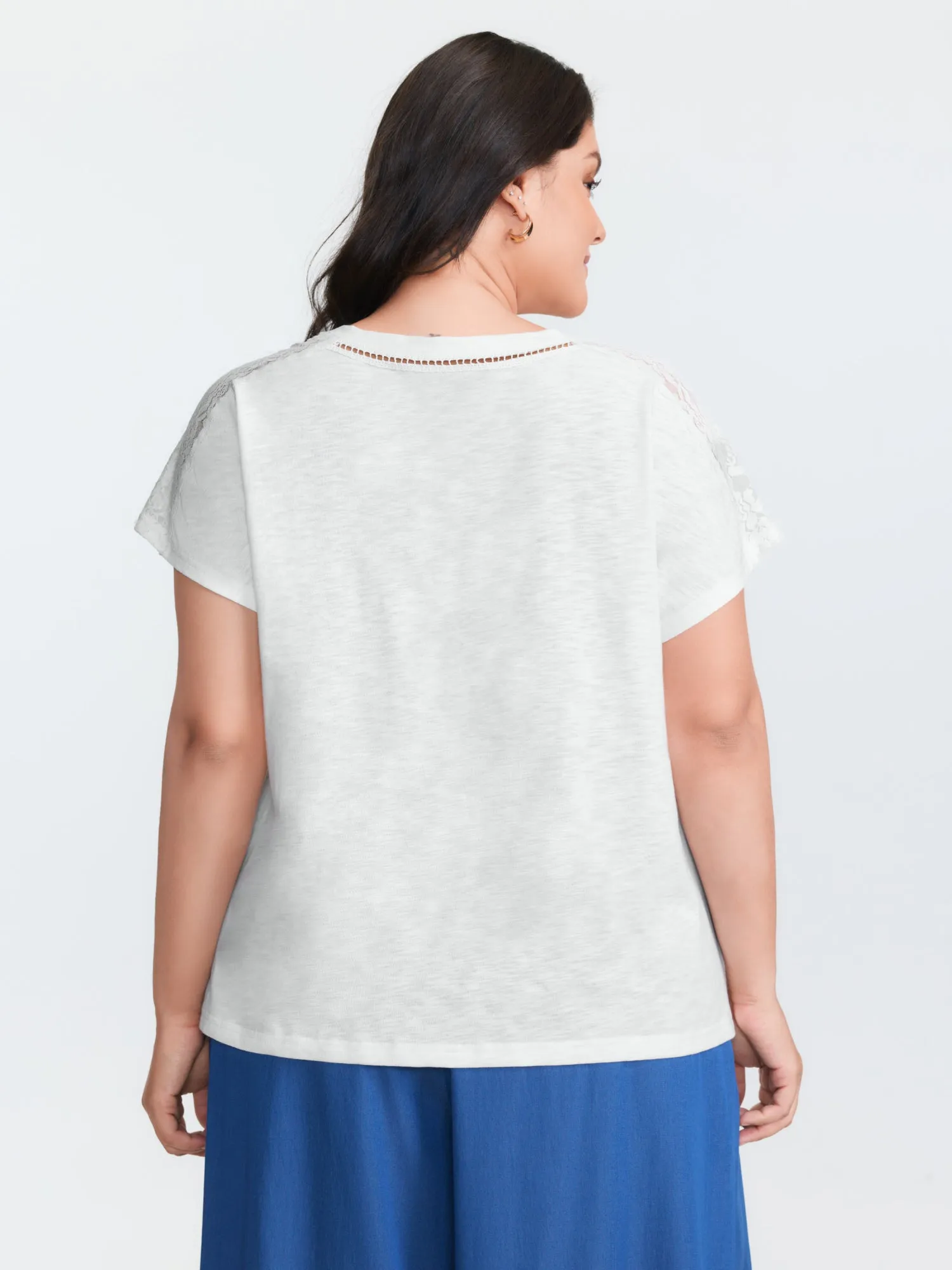 Supersoft Sheer Lace Shoulder V-Neck T-Shirt sold by Bloomchic product image thumbnail 4