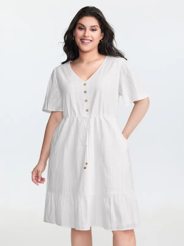 Pure Cotton Drawstring Waist Flared Sleeve Midi Dress sold by Bloomchic
