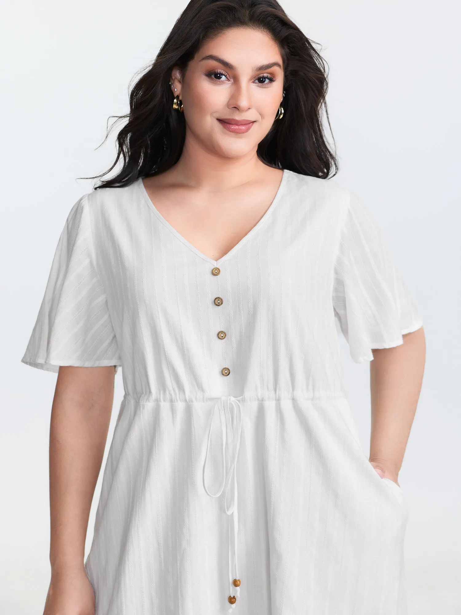 Pure Cotton Drawstring Waist Flared Sleeve Midi Dress sold by Bloomchic product image thumbnail 2