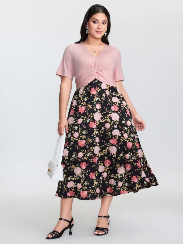 Floral Print Ruched Bodice Midi Dress sold by Bloomchic