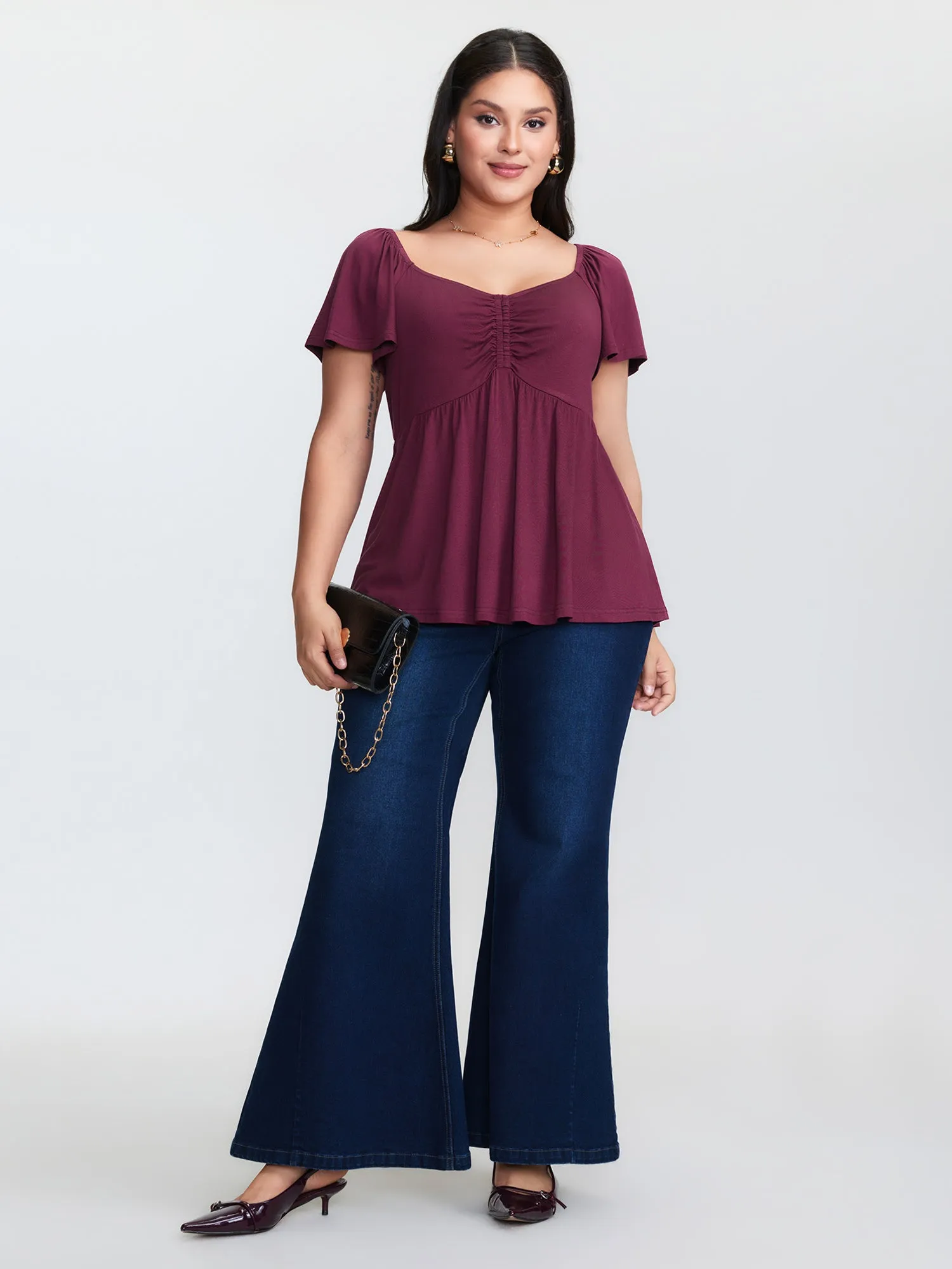 Stretchy Ruched Bodice Pleated Knit Top sold by Bloomchic product image thumbnail 3