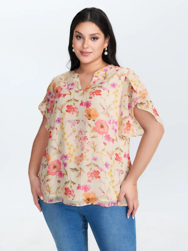 Sweet Floral Print Petal Sleeve Blouse made by Bloomchic