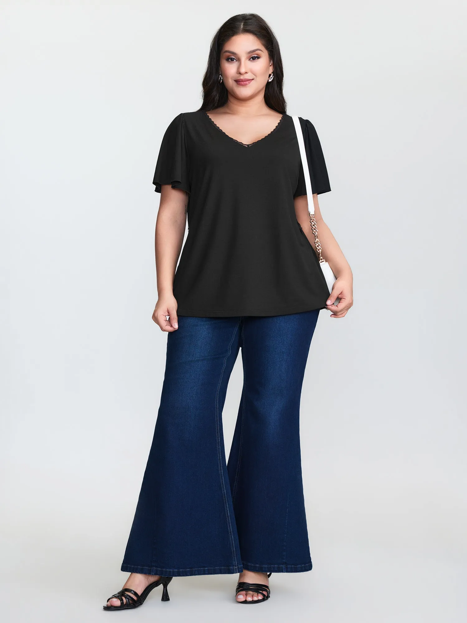 Flared Sleeve Plain V-Neck Knit Top sold by Bloomchic product image thumbnail 3