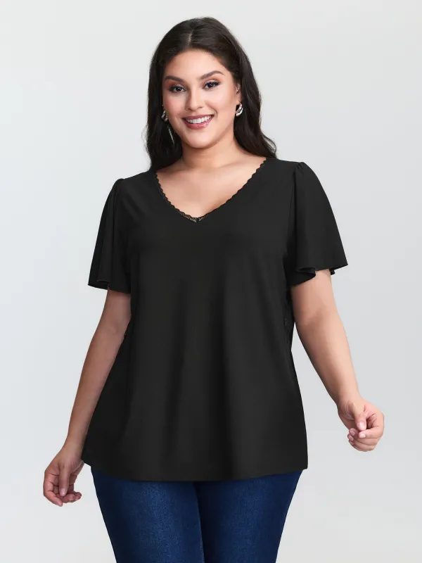 Flared Sleeve Plain V-Neck Knit Top sold by Bloomchic