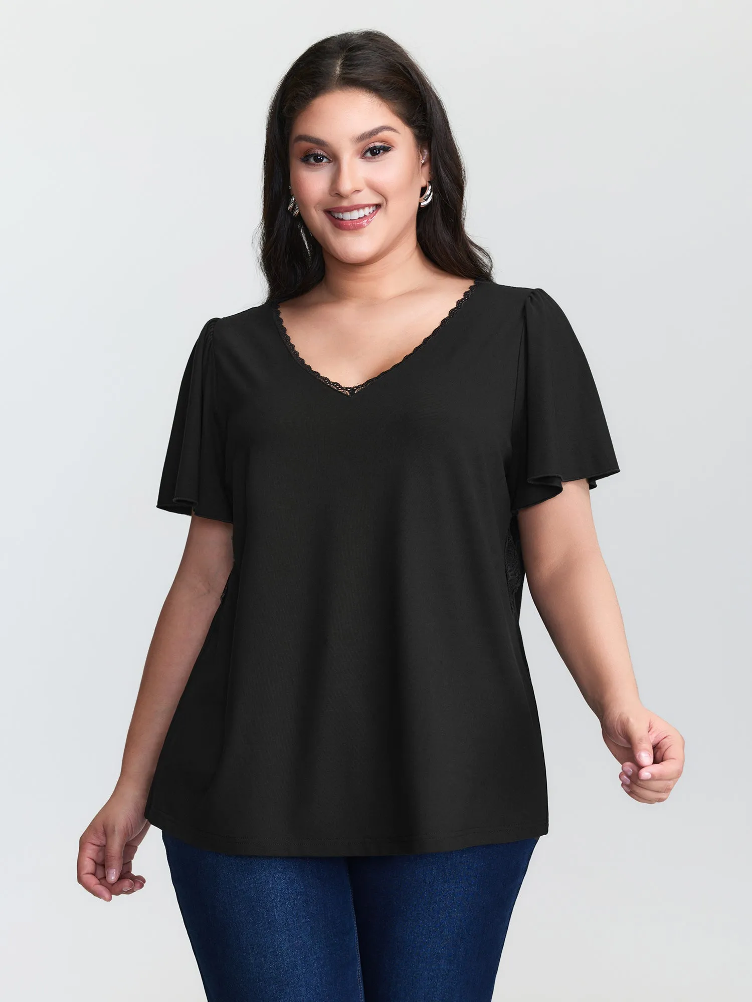 Flared Sleeve Plain V-Neck Knit Top sold by Bloomchic