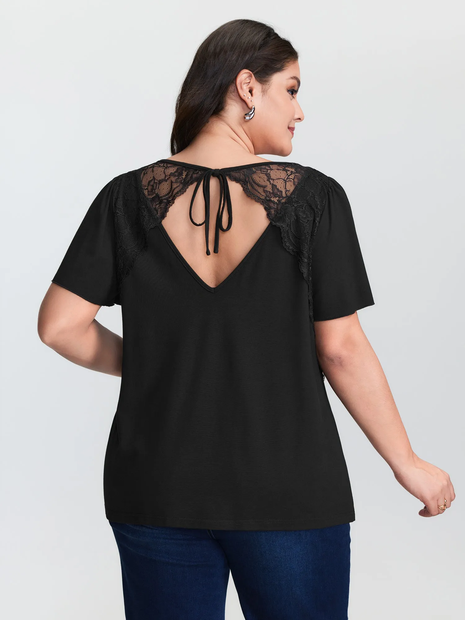 Flared Sleeve Plain V-Neck Knit Top sold by Bloomchic product image thumbnail 4