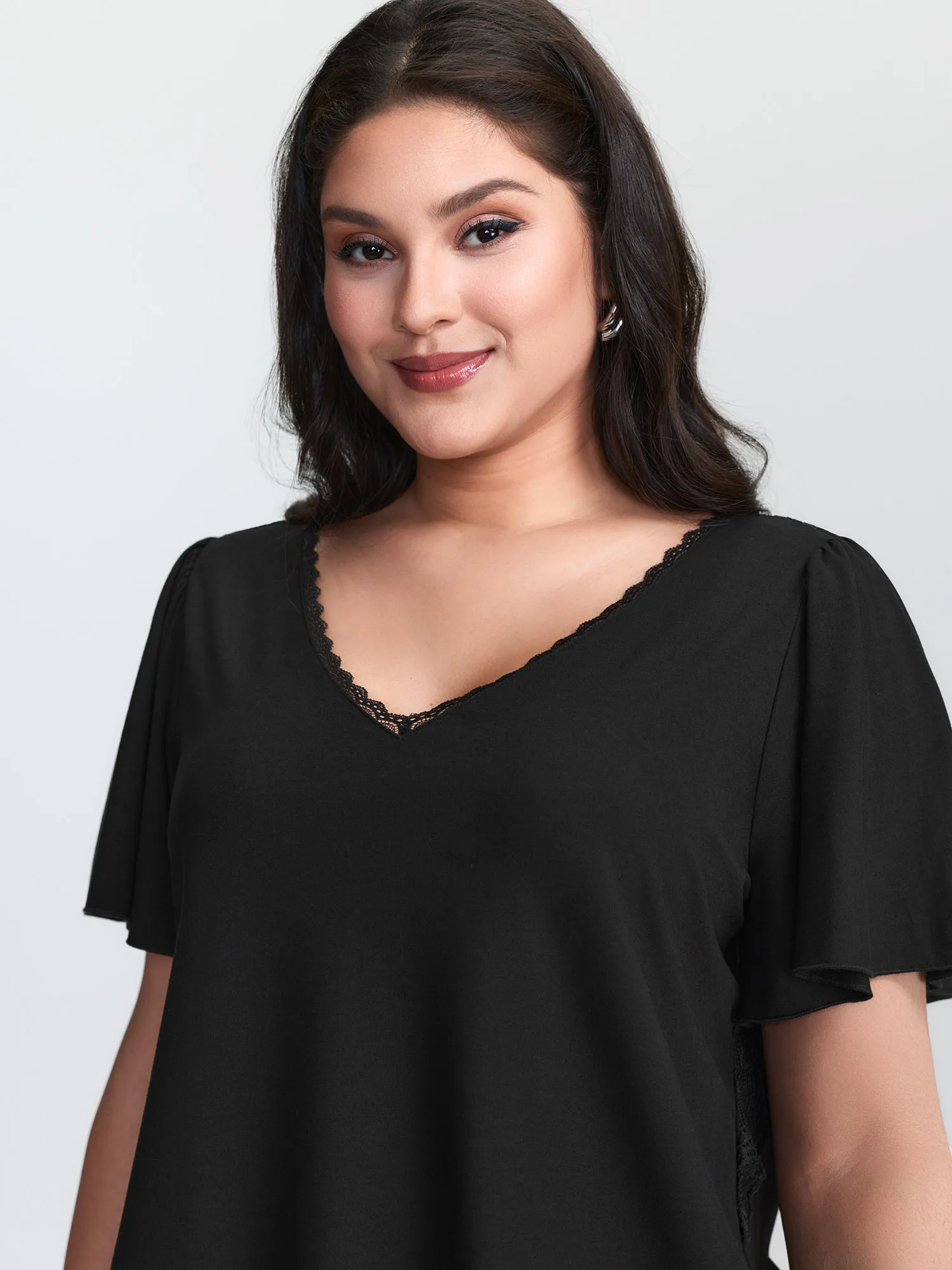 Flared Sleeve Plain V-Neck Knit Top sold by Bloomchic product image thumbnail 2