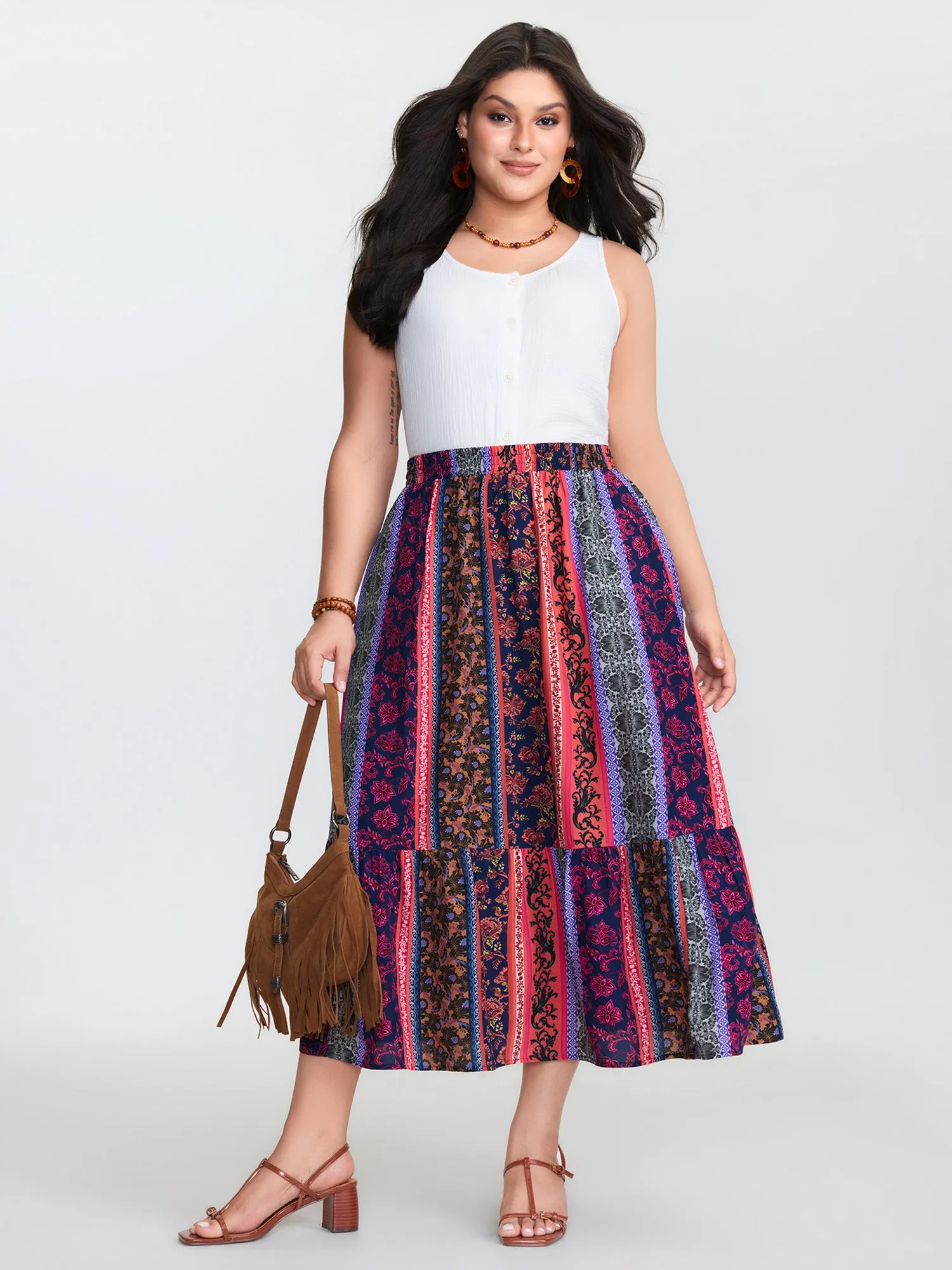 Floral Stripes Tiered Maxi Skirt sold by Bloomchic product image thumbnail 2
