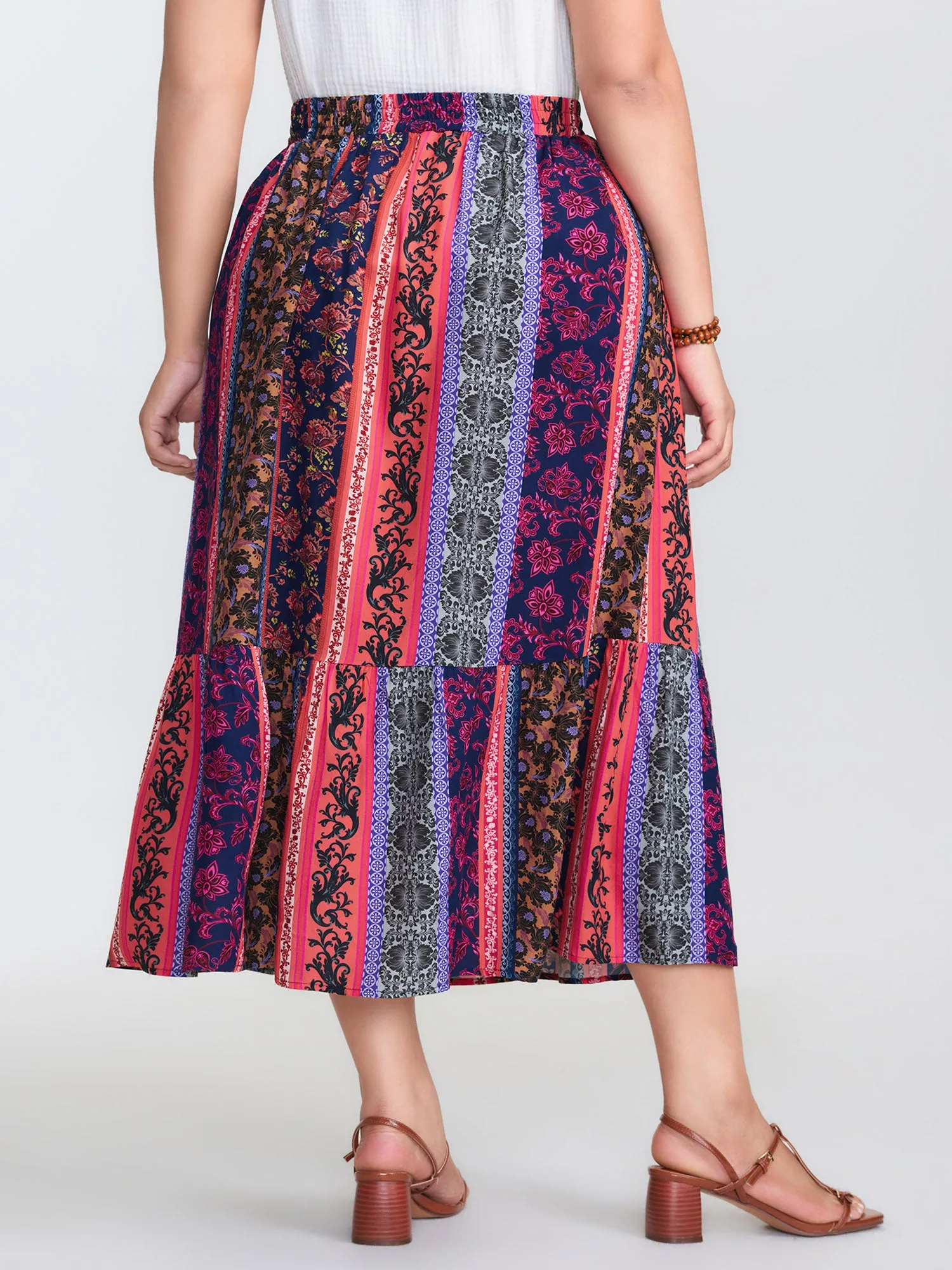 Floral Stripes Tiered Maxi Skirt sold by Bloomchic product image thumbnail 5