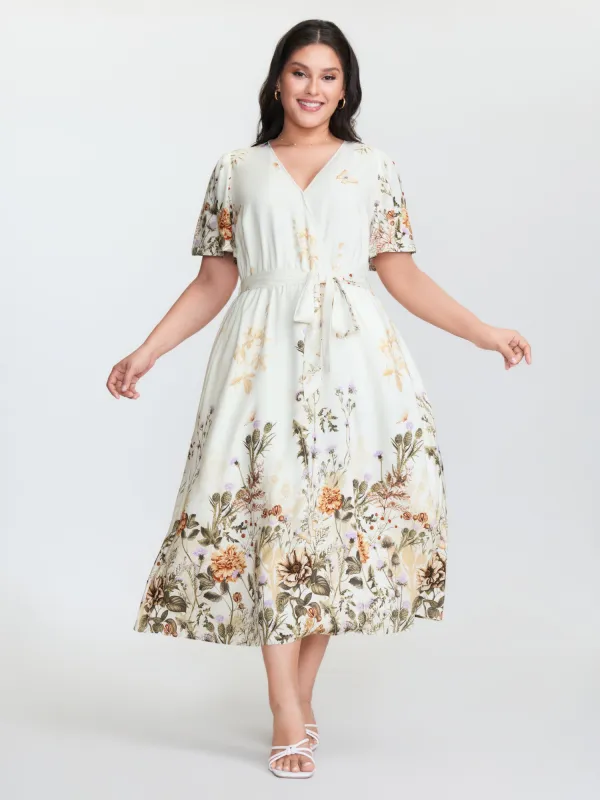 Spring Floral Print Surplice Neck Midi Dress sold by Bloomchic
