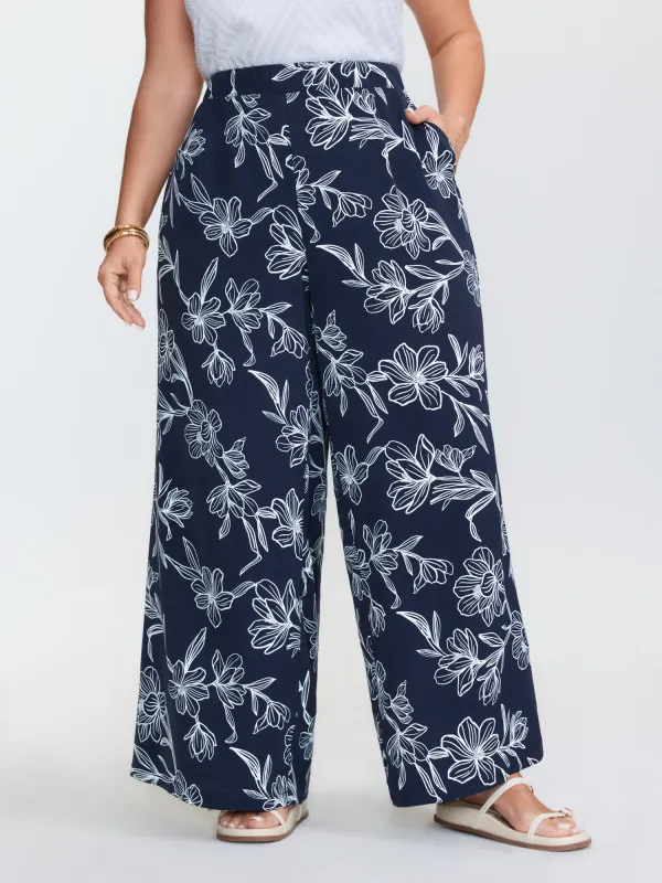 Floral Print Pull-On Wide-Leg Pants made by Bloomchic