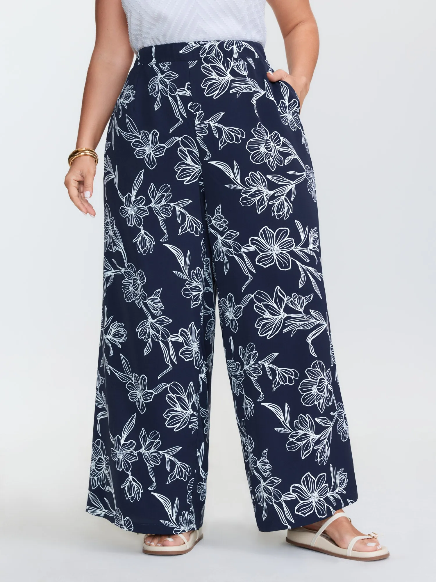 Floral Print Pull-On Wide-Leg Pants sold by Bloomchic