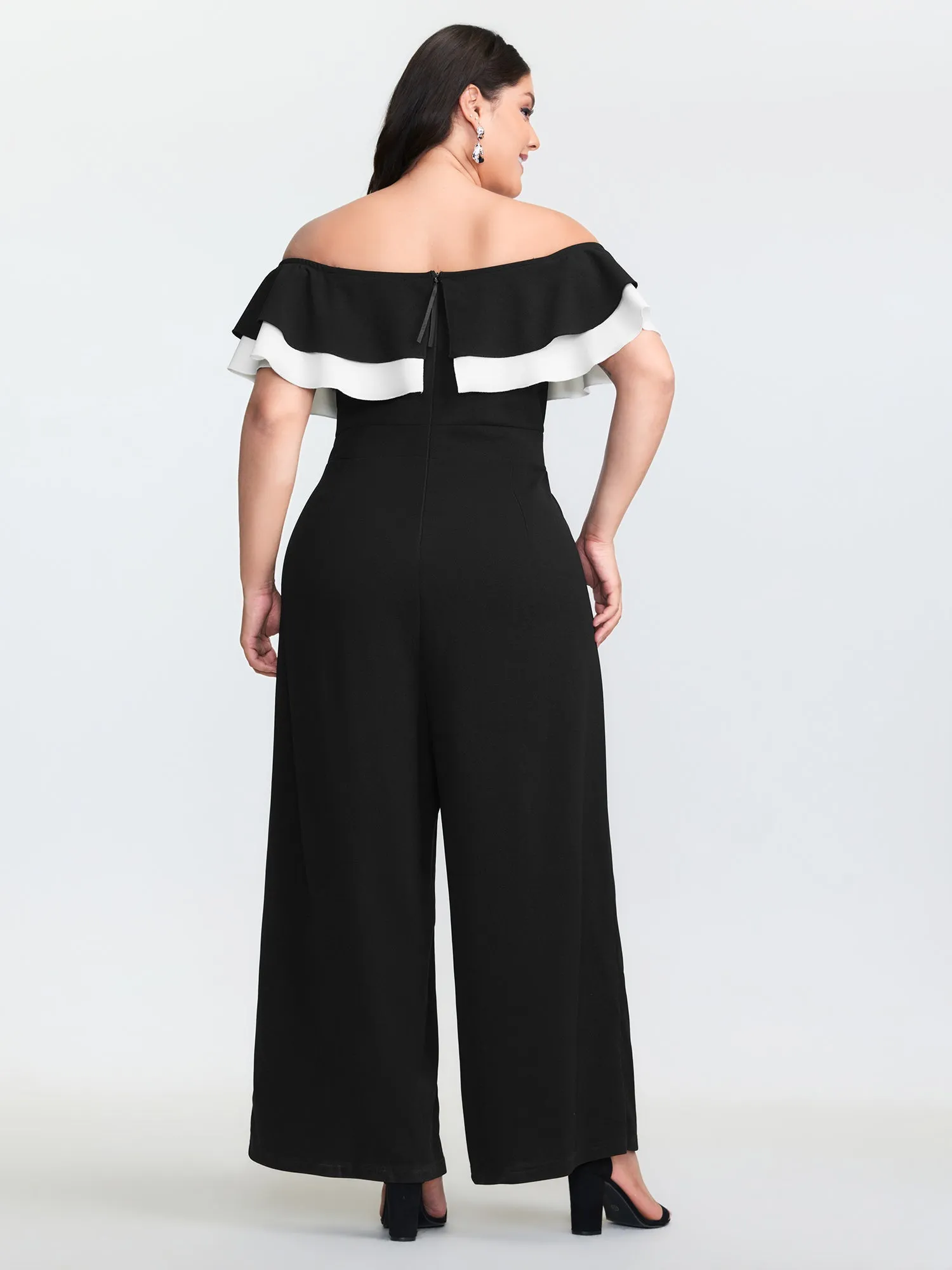 Off-Shoulder Lotus Leaf Neckline Jumpsuit sold by Bloomchic product image thumbnail 4