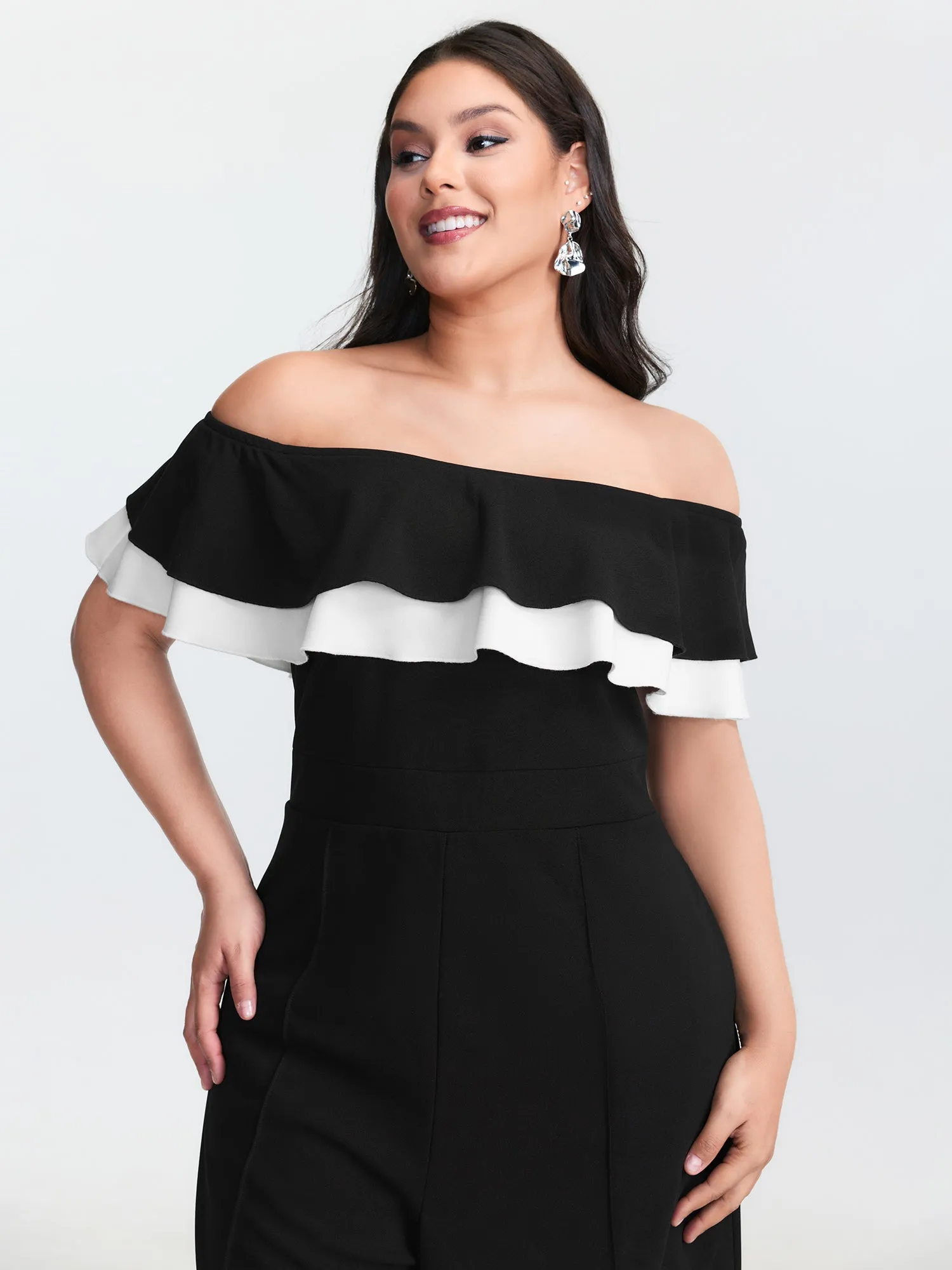 Off-Shoulder Lotus Leaf Neckline Jumpsuit sold by Bloomchic product image thumbnail 2