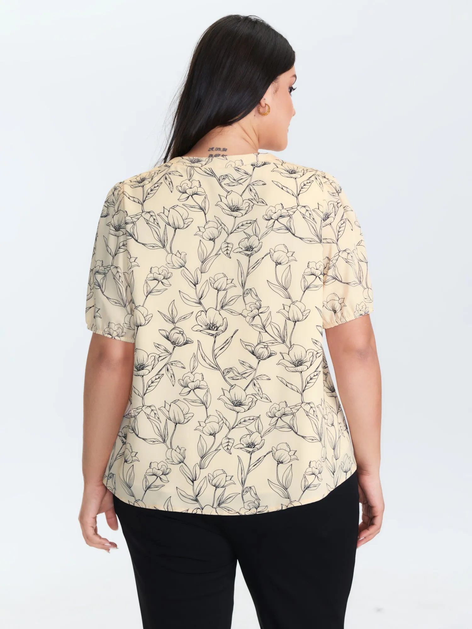 Monochrome Floral Print Button-Down Blouse sold by Bloomchic product image thumbnail 4