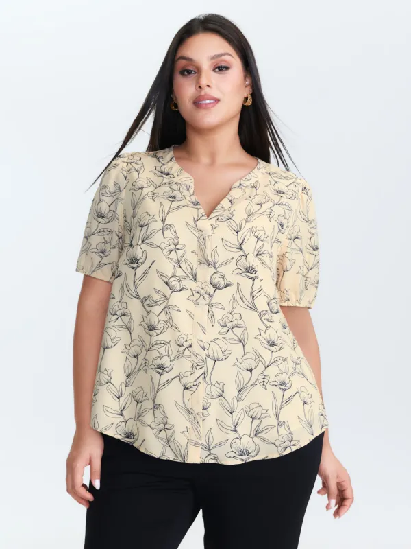 Monochrome Floral Print Button-Down Blouse sold by Bloomchic