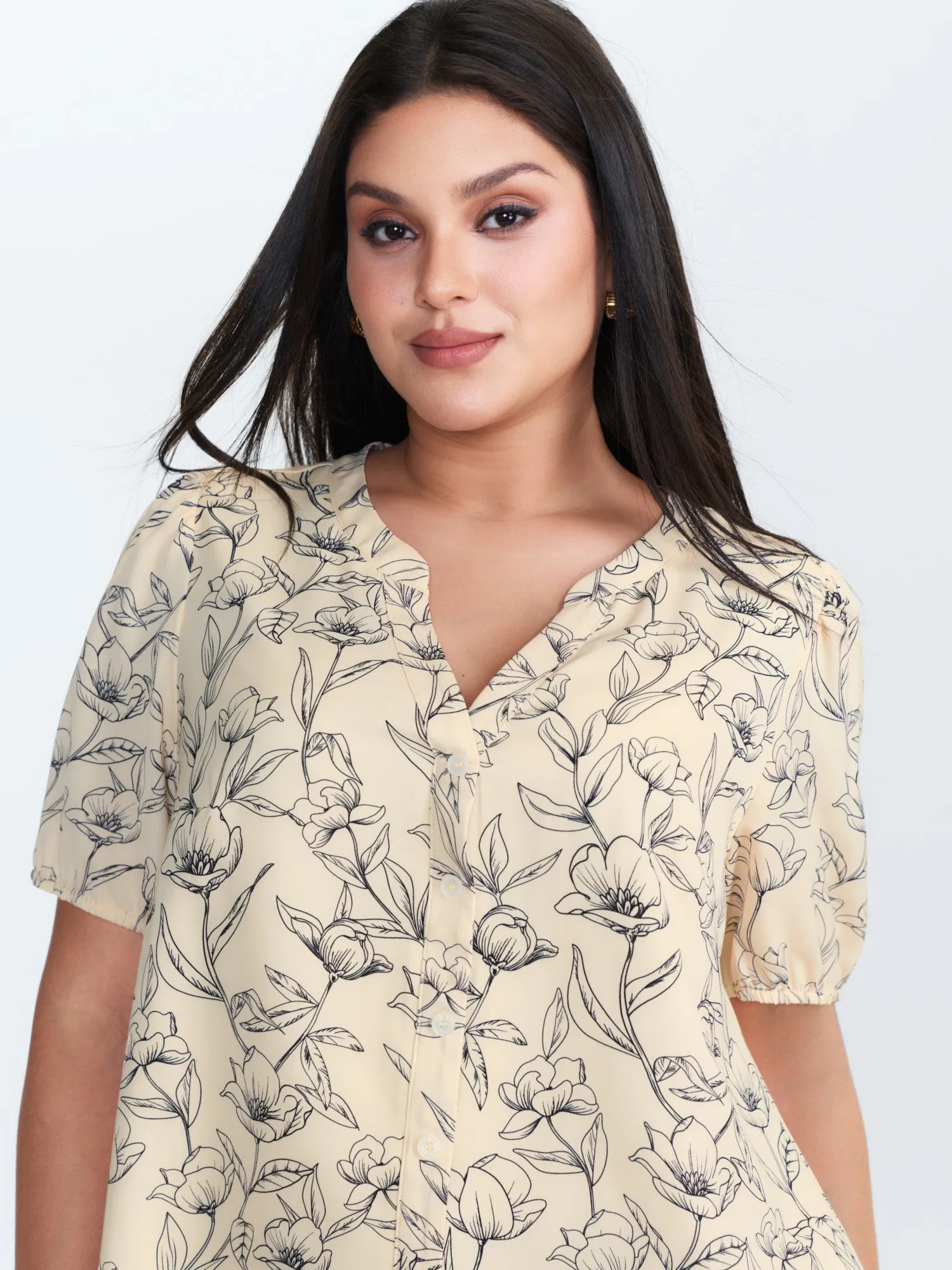 Monochrome Floral Print Button-Down Blouse sold by Bloomchic product image thumbnail 2