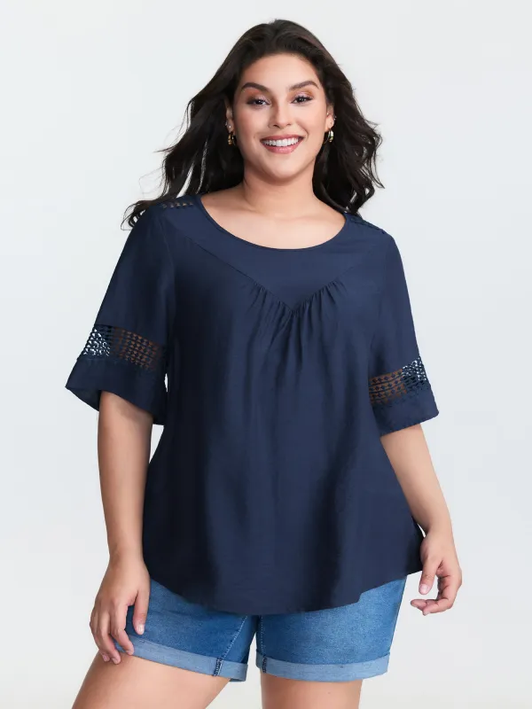 Lace Trim Gathered Front Blouse sold by Bloomchic