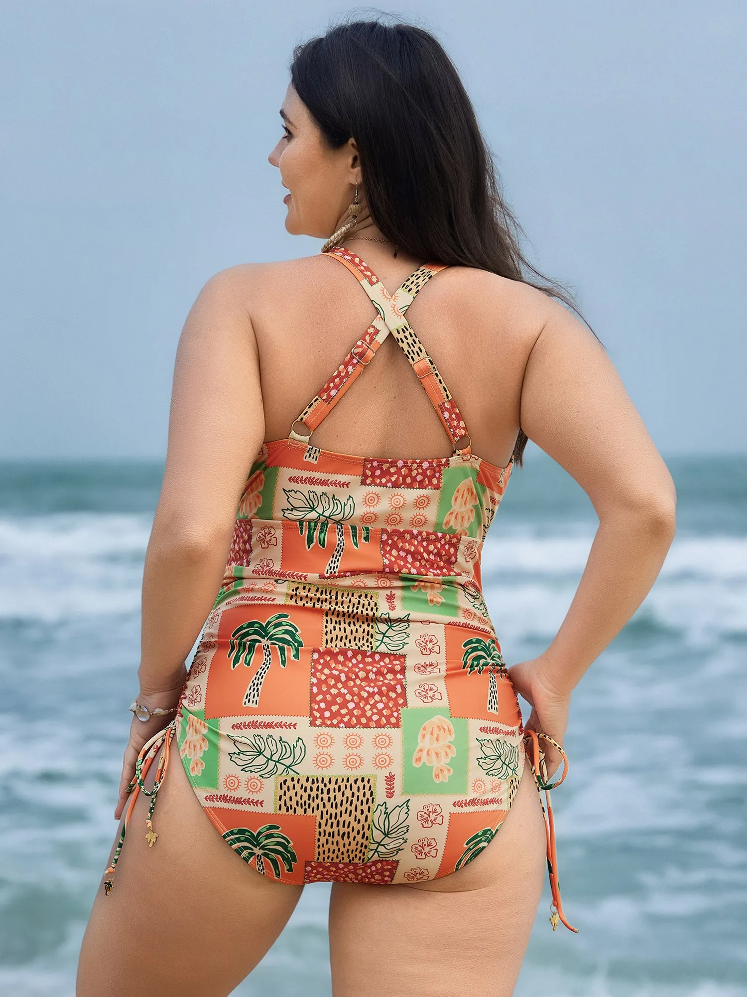Island Print Channel Drawstring One-Piece Swimsuit sold by Bloomchic product image thumbnail 4