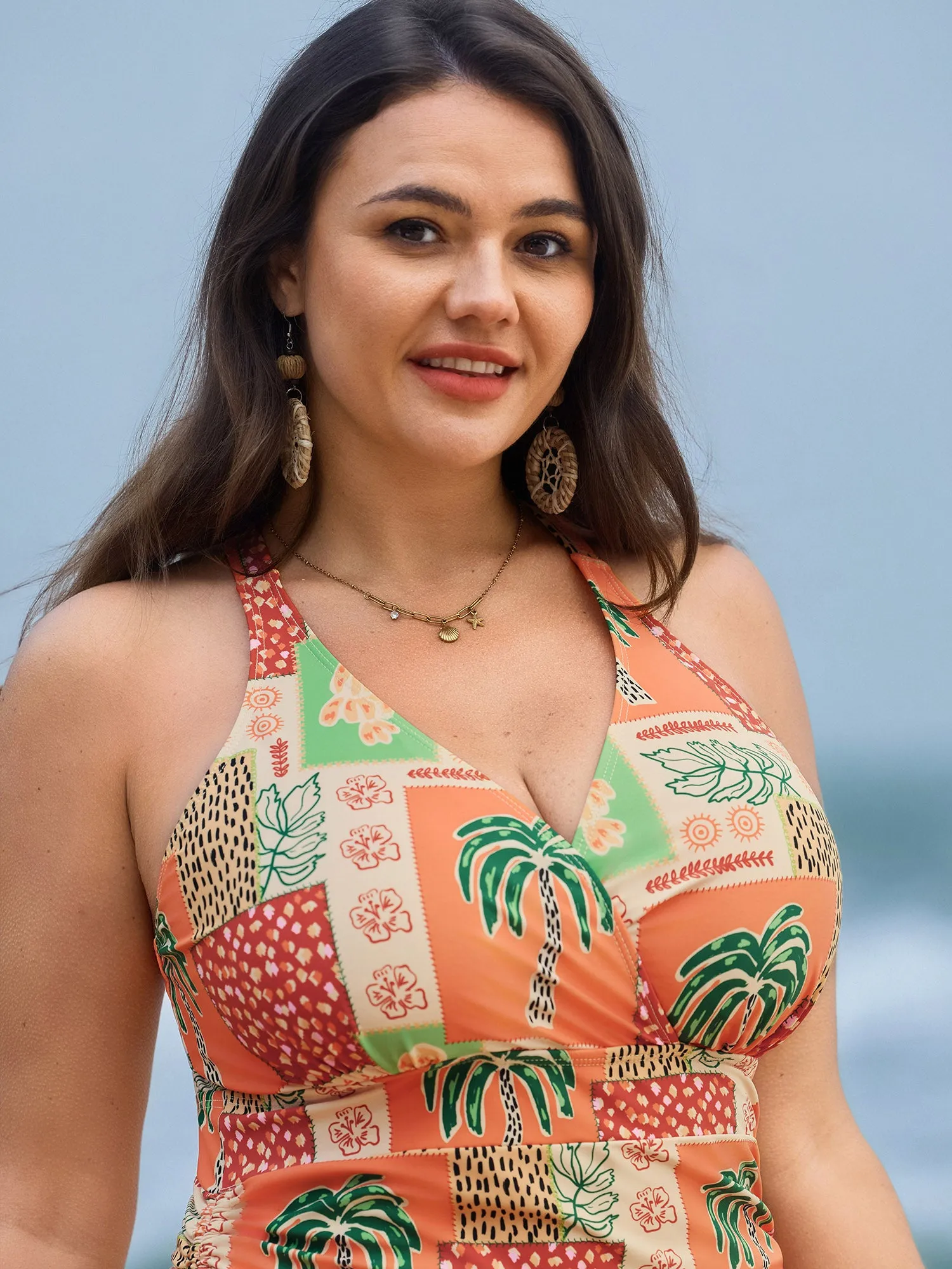 Island Print Channel Drawstring One-Piece Swimsuit sold by Bloomchic product image thumbnail 2