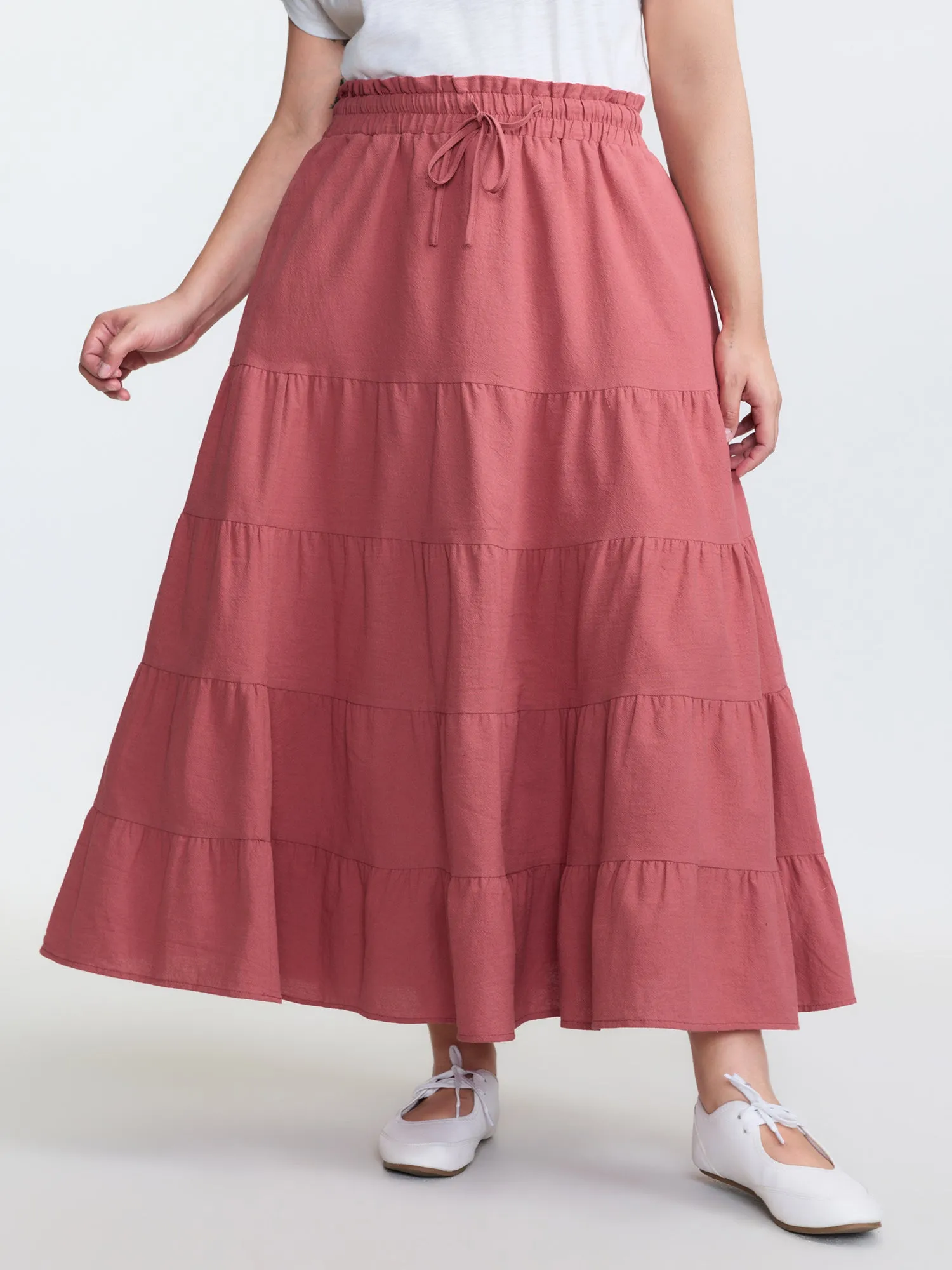 Pure Cotton Tiered Drawstring Maxi Skirt sold by Bloomchic