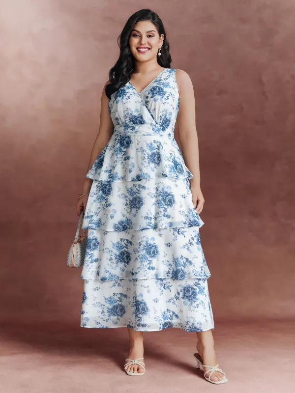 Floral Elegance Tiered V-Neck Maxi Dress sold by Bloomchic