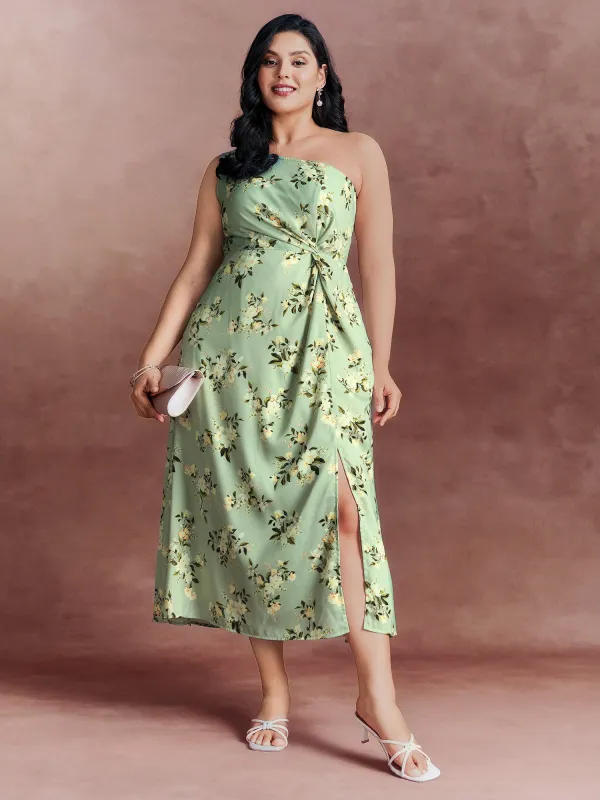 Elegant One-Shoulder Floral Knotted Maxi Dress made by Bloomchic