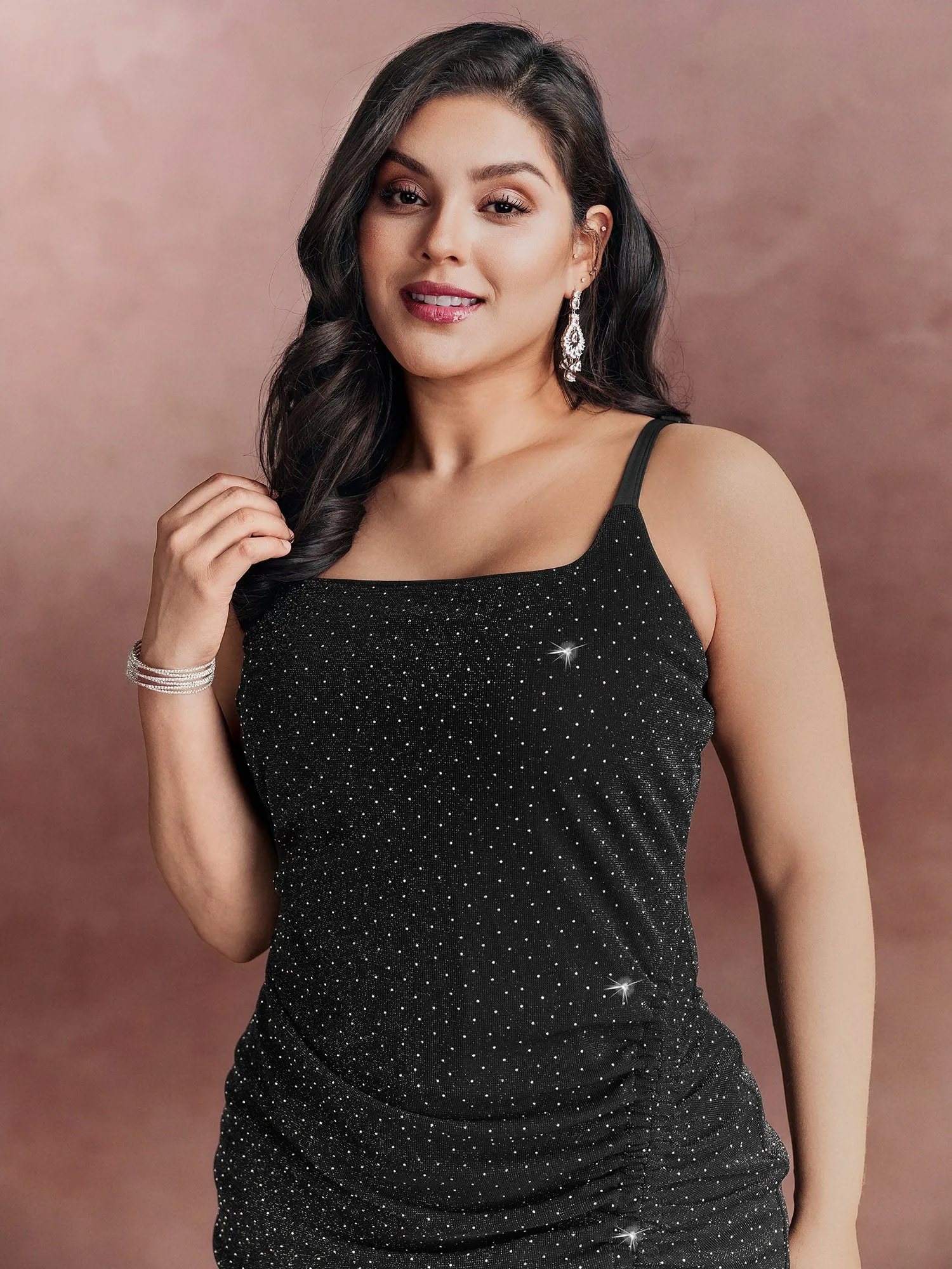 Mesh Rhinestone Padded Underwear Detail Midi Dress sold by Bloomchic product image thumbnail 2