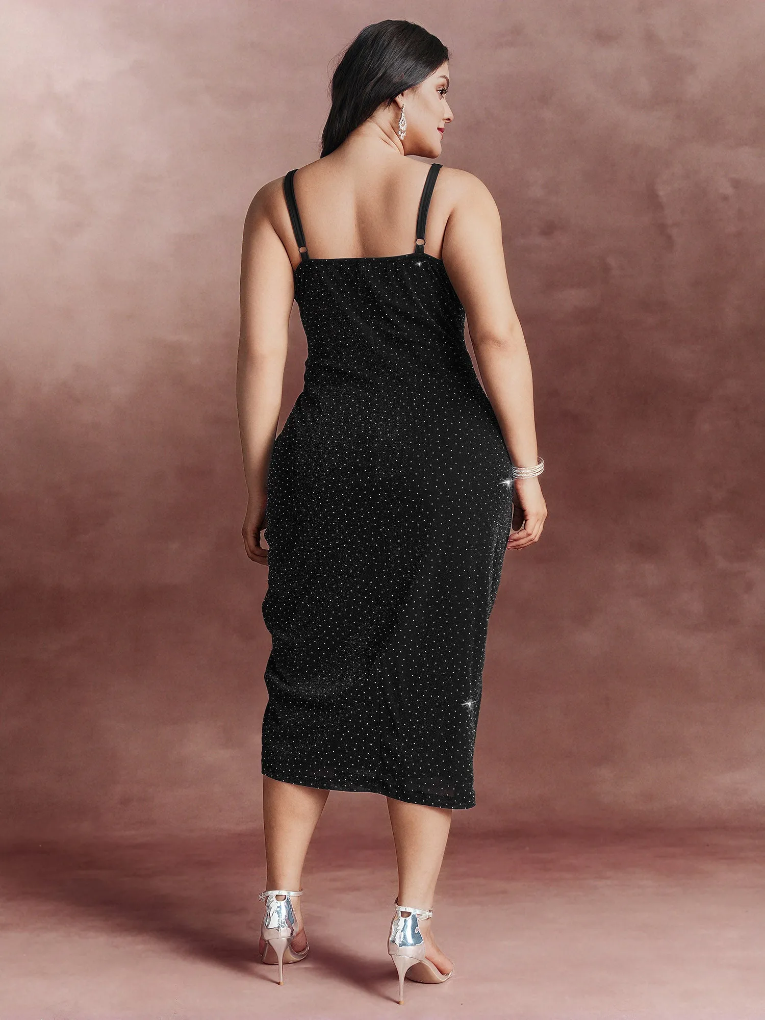 Mesh Rhinestone Padded Underwear Detail Midi Dress sold by Bloomchic product image thumbnail 4