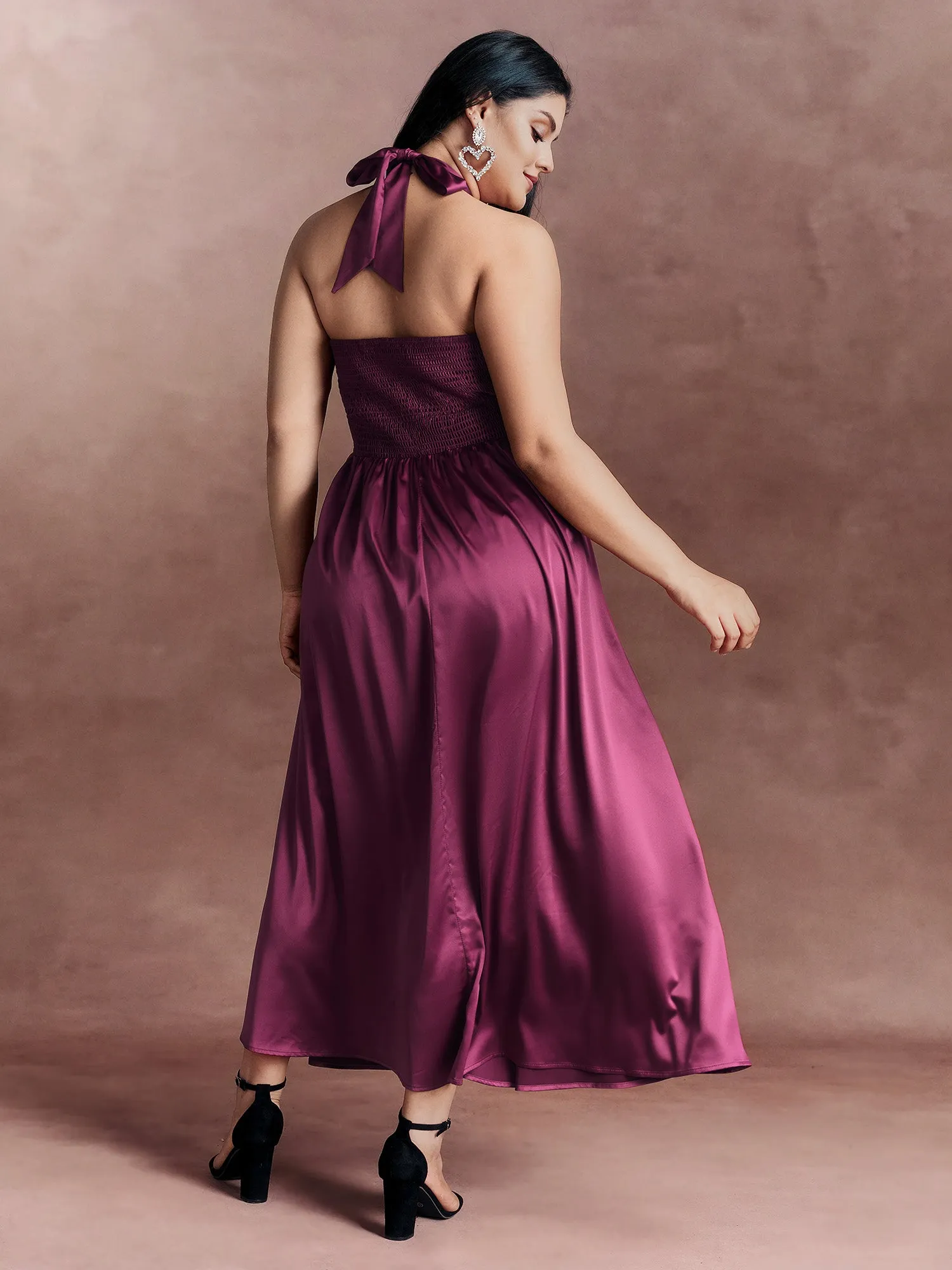 Halter Neck Metallic Detail Satin Maxi Dress sold by Bloomchic product image thumbnail 4