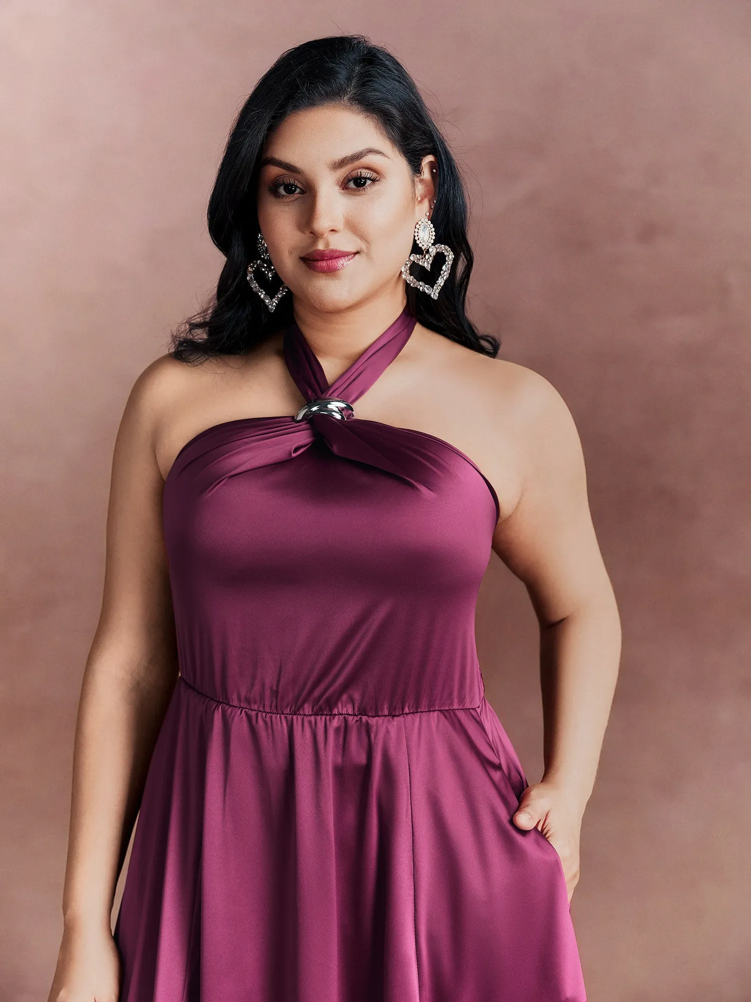 Halter Neck Metallic Detail Satin Maxi Dress sold by Bloomchic product image thumbnail 2