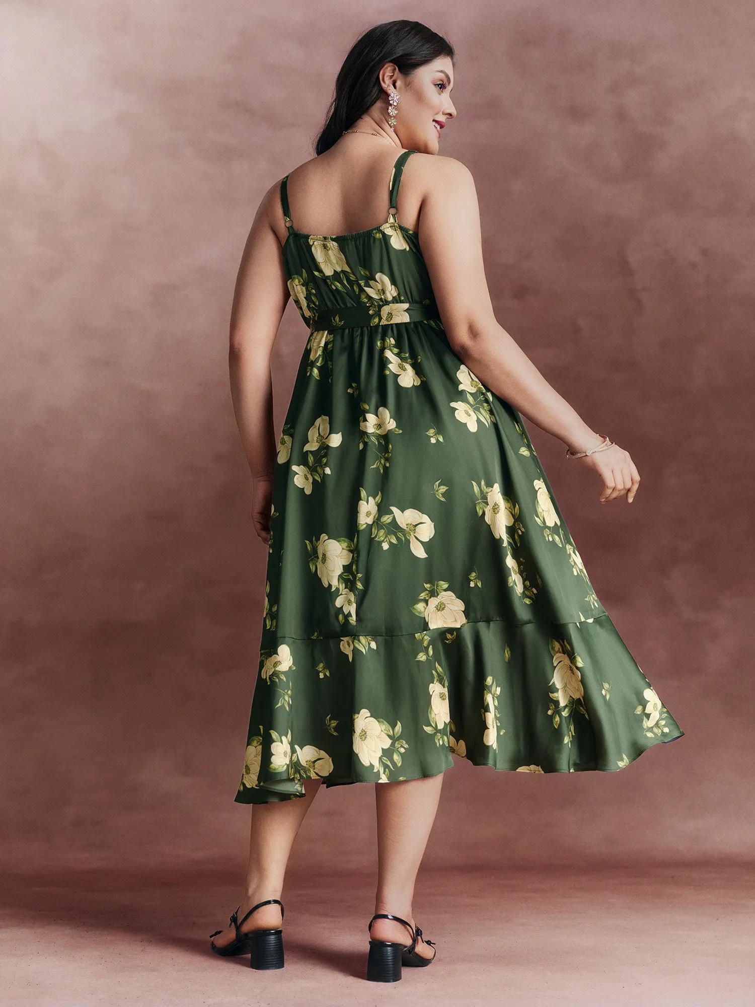 Floral Ruffled Wrap High-Low Hem Midi Dress sold by Bloomchic product image thumbnail 4