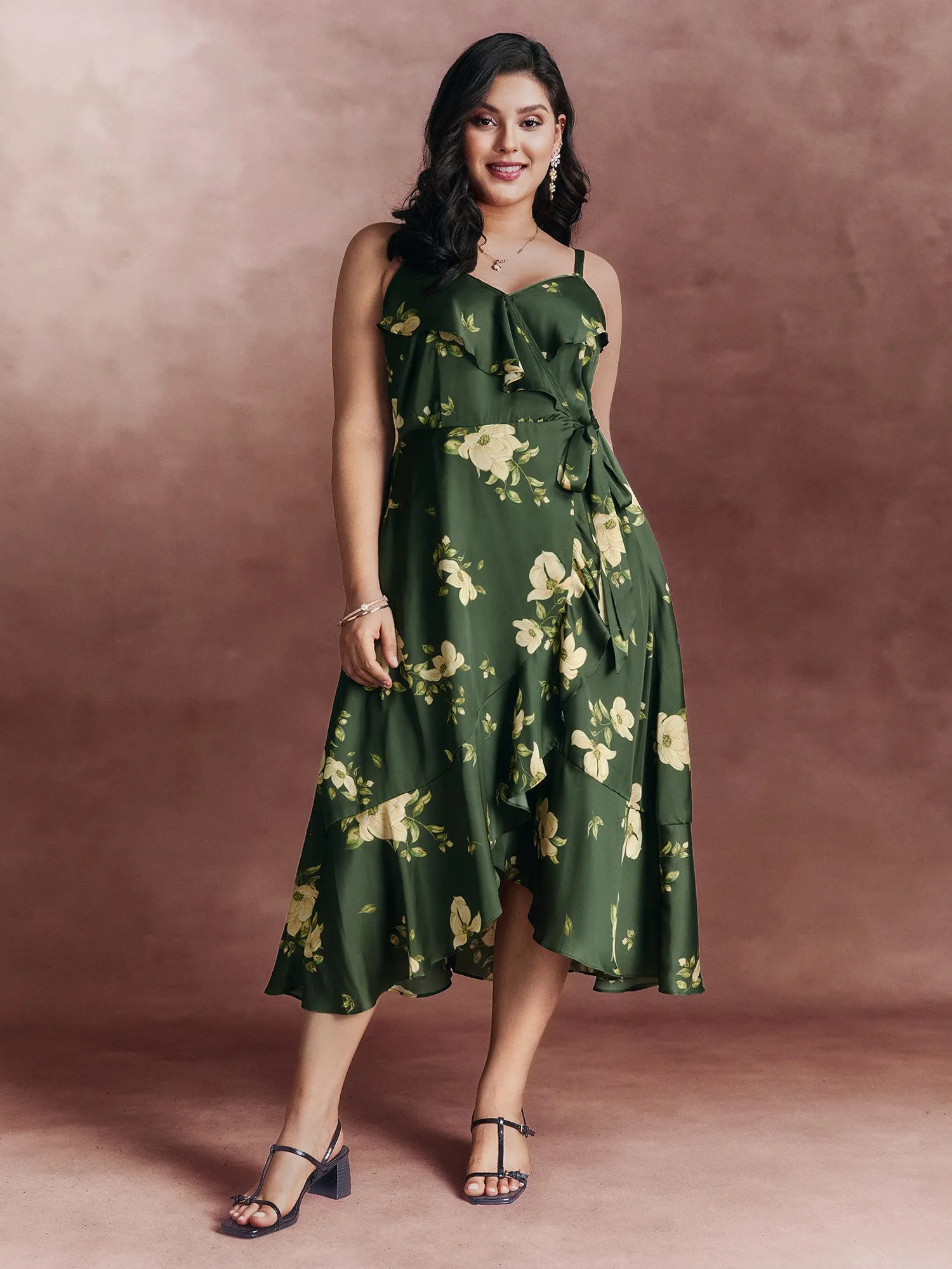 Floral Ruffled Wrap High-Low Hem Midi Dress sold by Bloomchic product image thumbnail 3