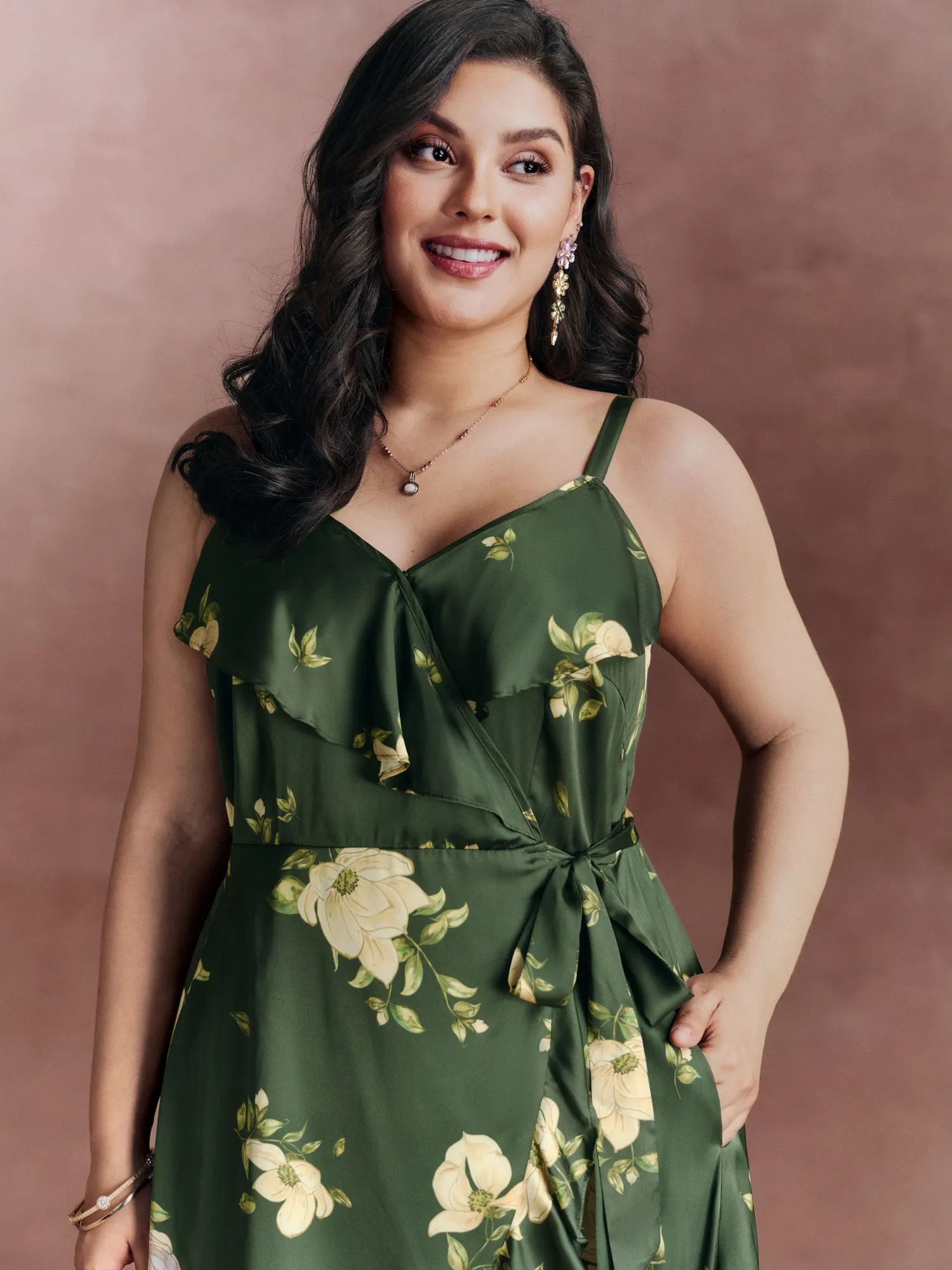 Floral Ruffled Wrap High-Low Hem Midi Dress sold by Bloomchic product image thumbnail 2