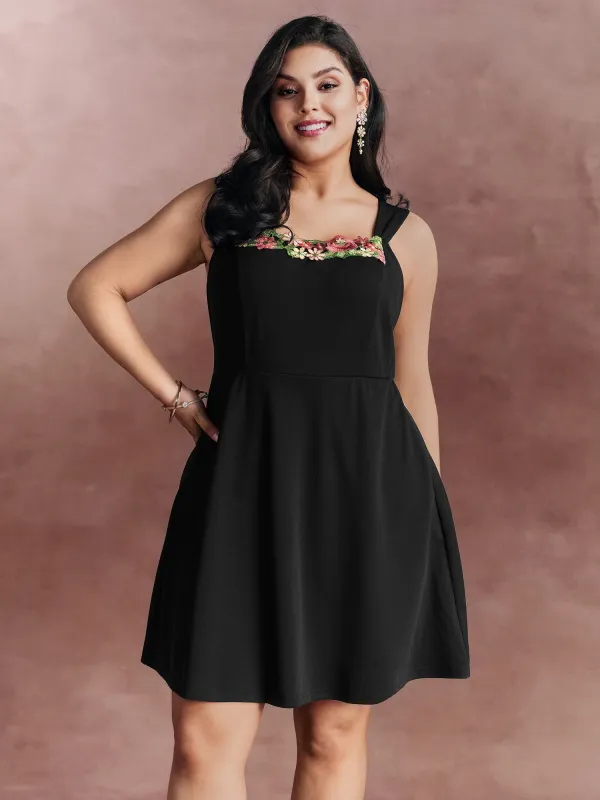 Floral Embroidered Neckline Built-in Bottoms Mini Dress made by Bloomchic