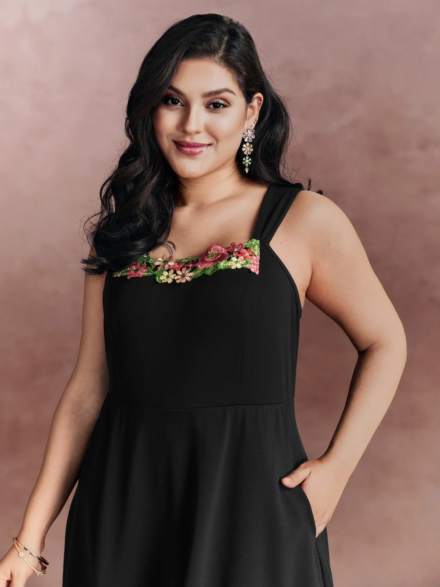 Floral Embroidered Neckline Built-in Bottoms Mini Dress sold by Bloomchic product image thumbnail 2