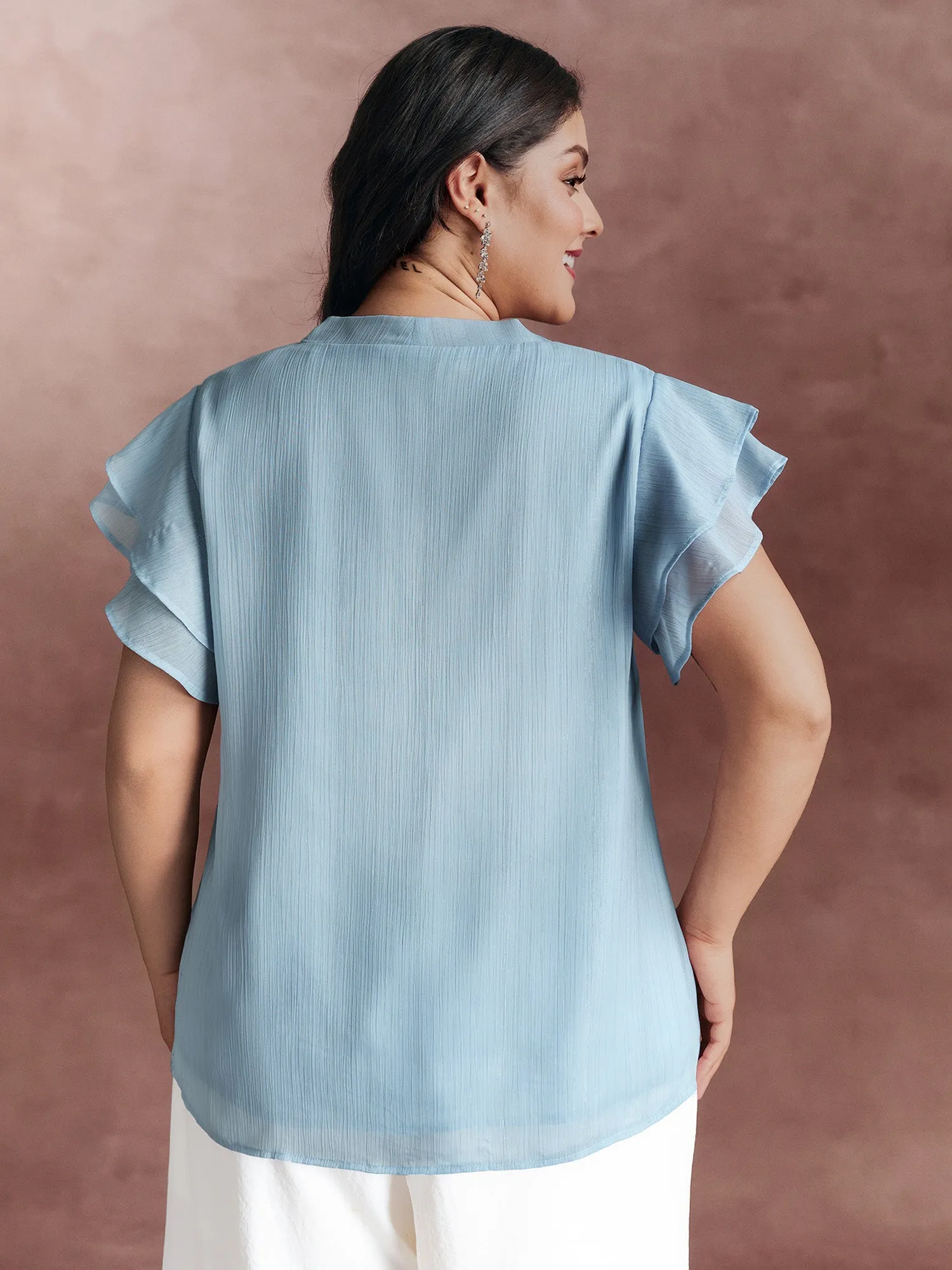 Ribbon Neckline Layered Sleeve Blouse sold by Bloomchic product image thumbnail 4