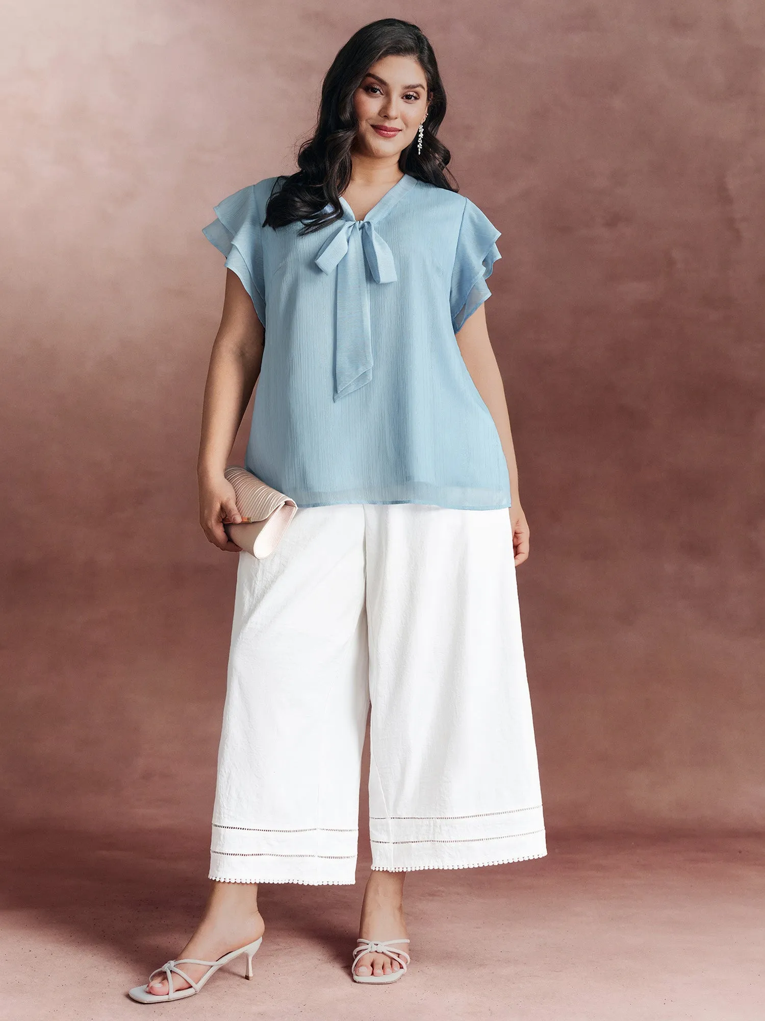 Ribbon Neckline Layered Sleeve Blouse sold by Bloomchic product image thumbnail 3