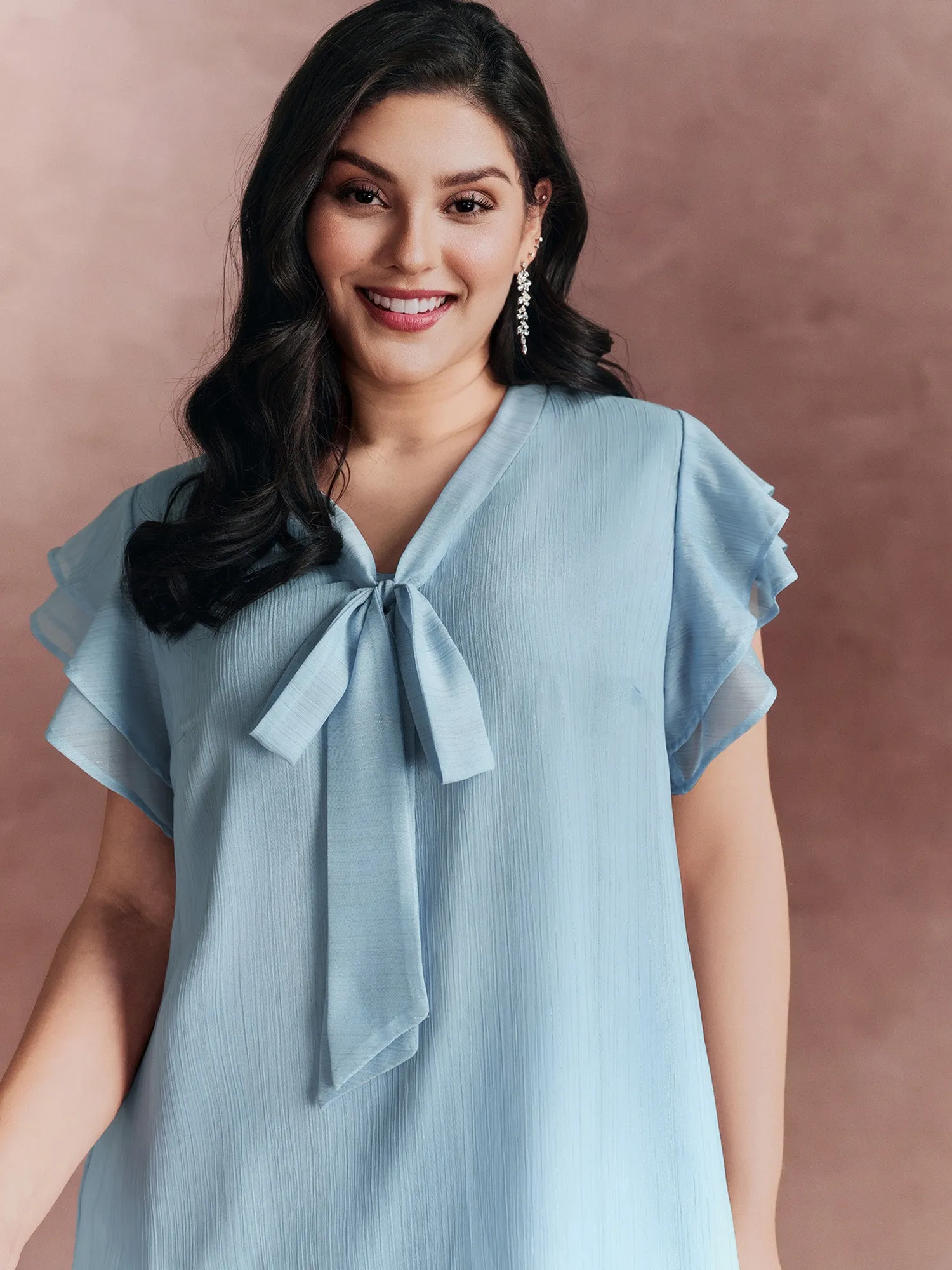 Ribbon Neckline Layered Sleeve Blouse sold by Bloomchic product image thumbnail 2