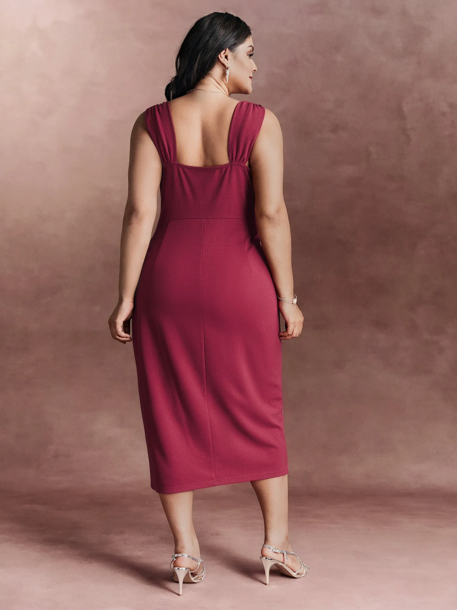 Wide-Straps Metallic Detail Bodycon Fit Midi Dress sold by Bloomchic product image thumbnail 4