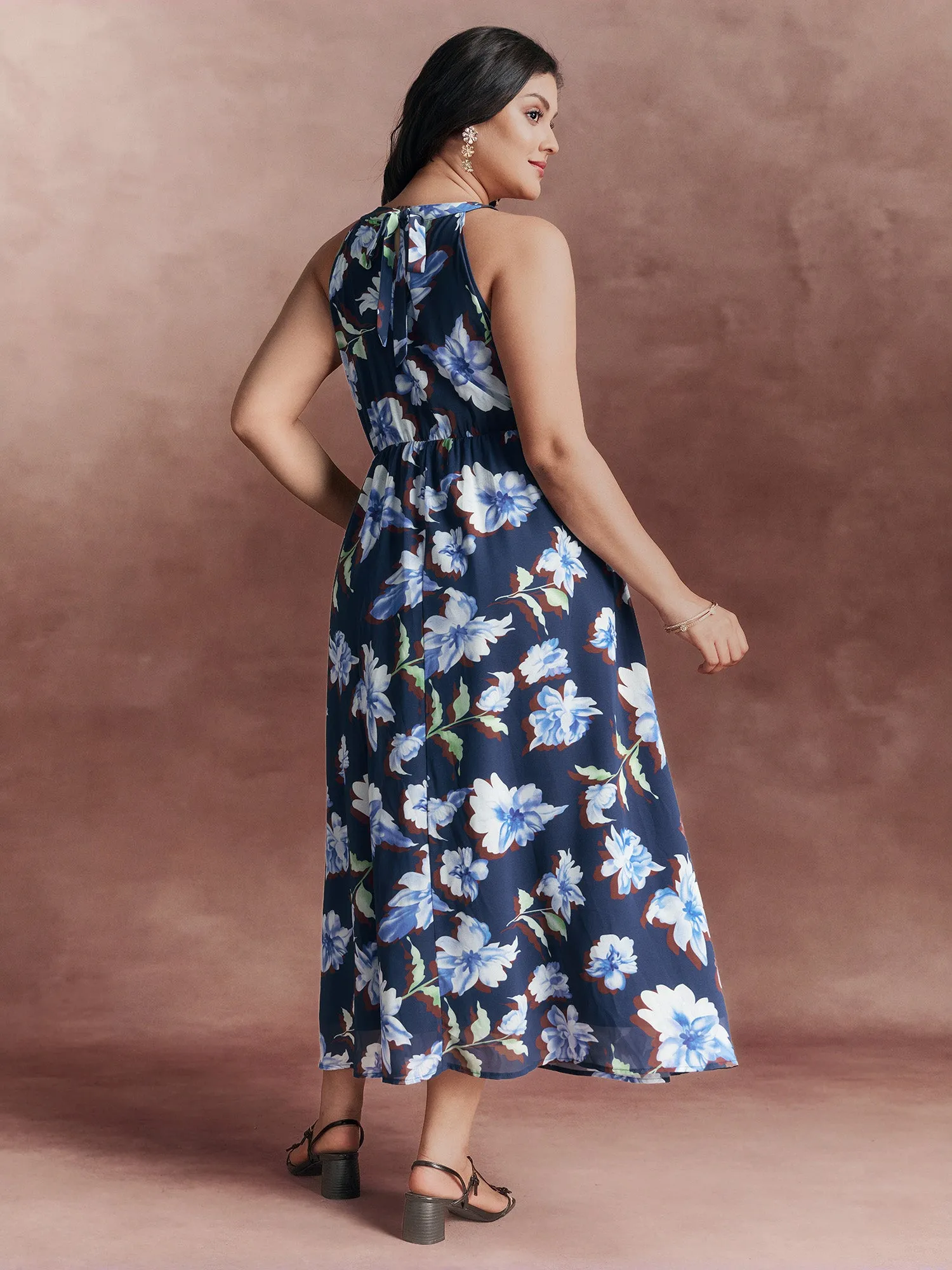 Floral Print Halter Neck Slit Maxi Dress sold by Bloomchic product image thumbnail 4